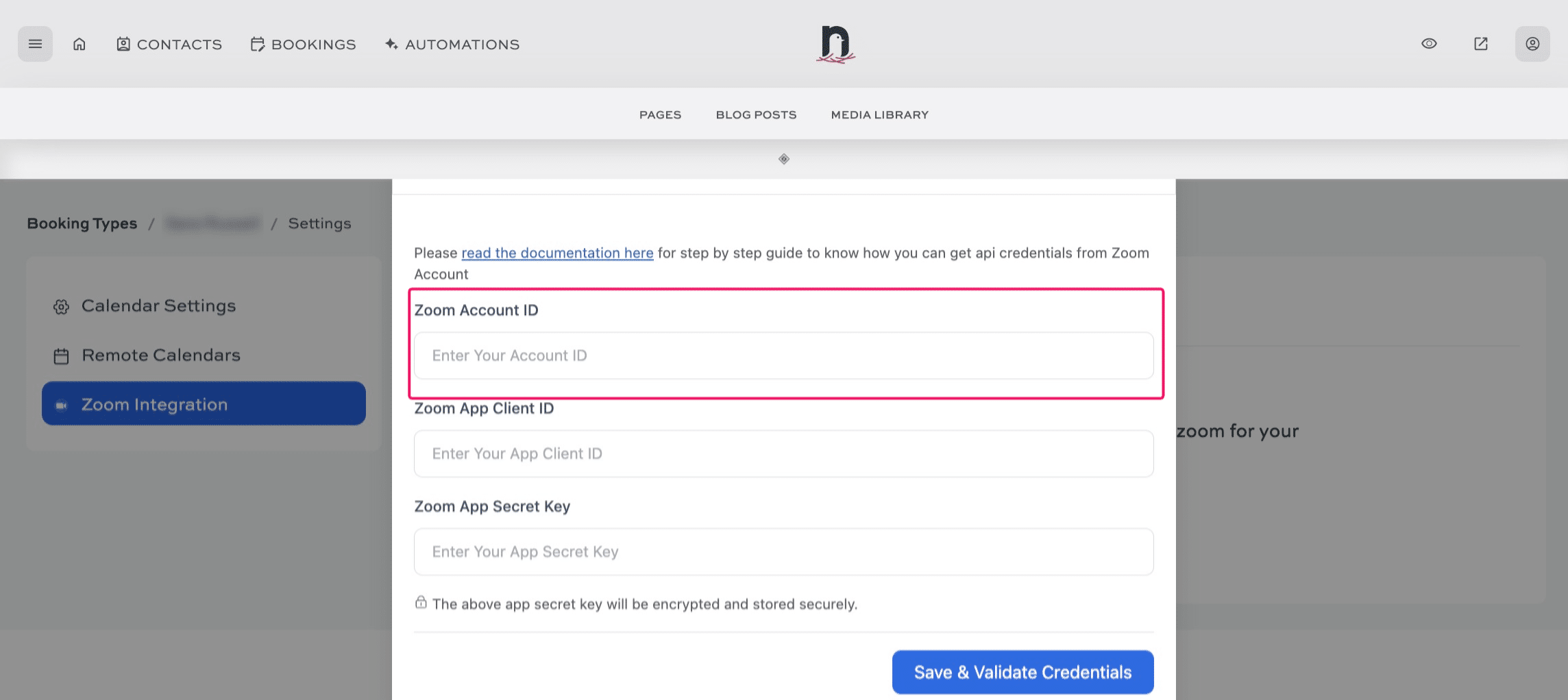 Now we need to head back to our website dashboard where we left off before, and enter your Zoom Account ID in the pop-up box.