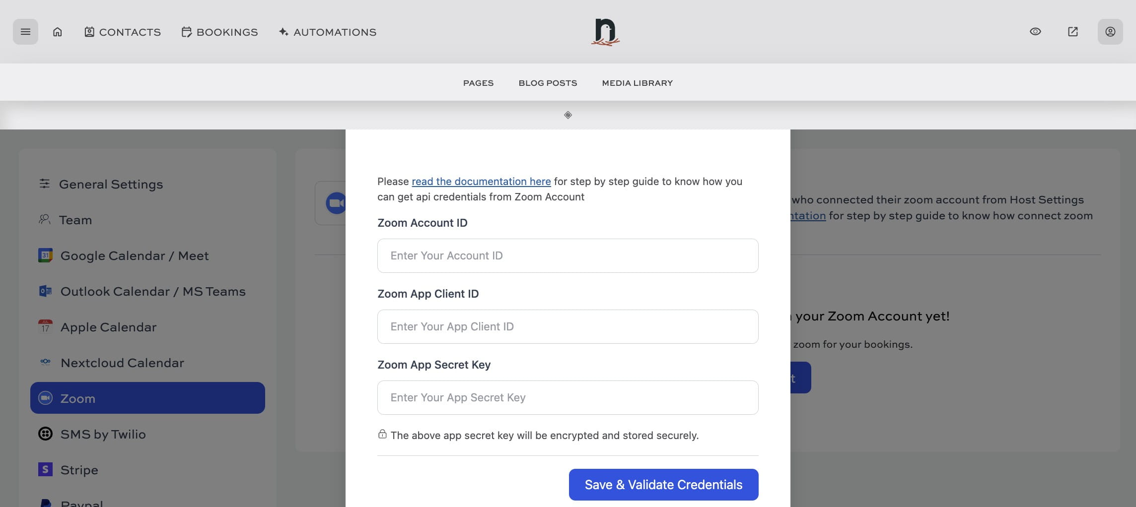 This screen will pop up.  Now we're going to head to Zoom to connect your account. We'll head back to this page later to fill out this form.