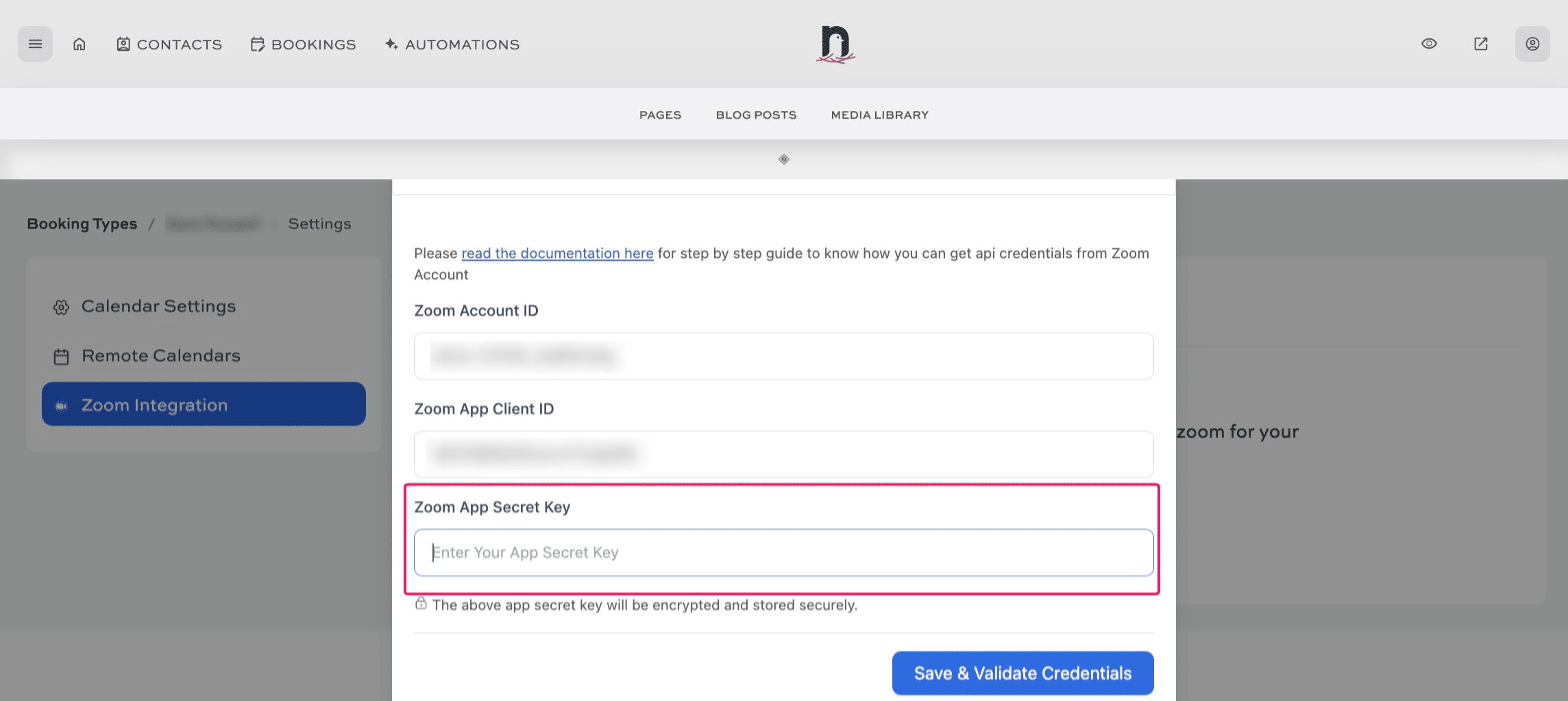 Enter your Zoom App Secret Key