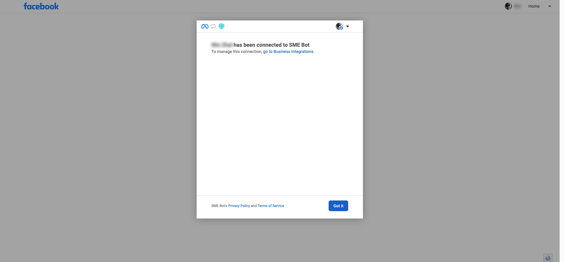 You will be prompted that you have been connected to SME Bot, Click "Got it"