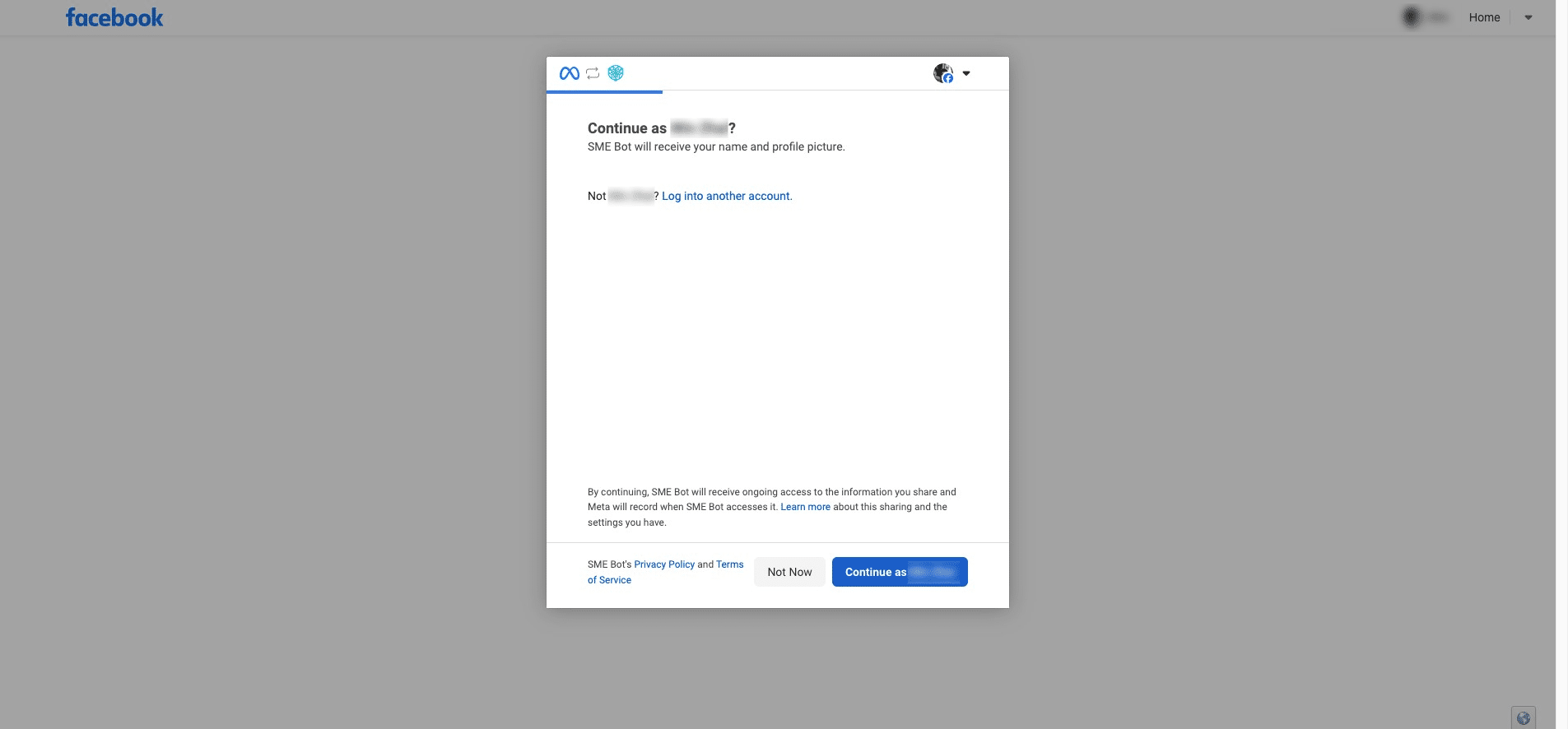 You will be directed to Facebook, Click "Continue as your name"