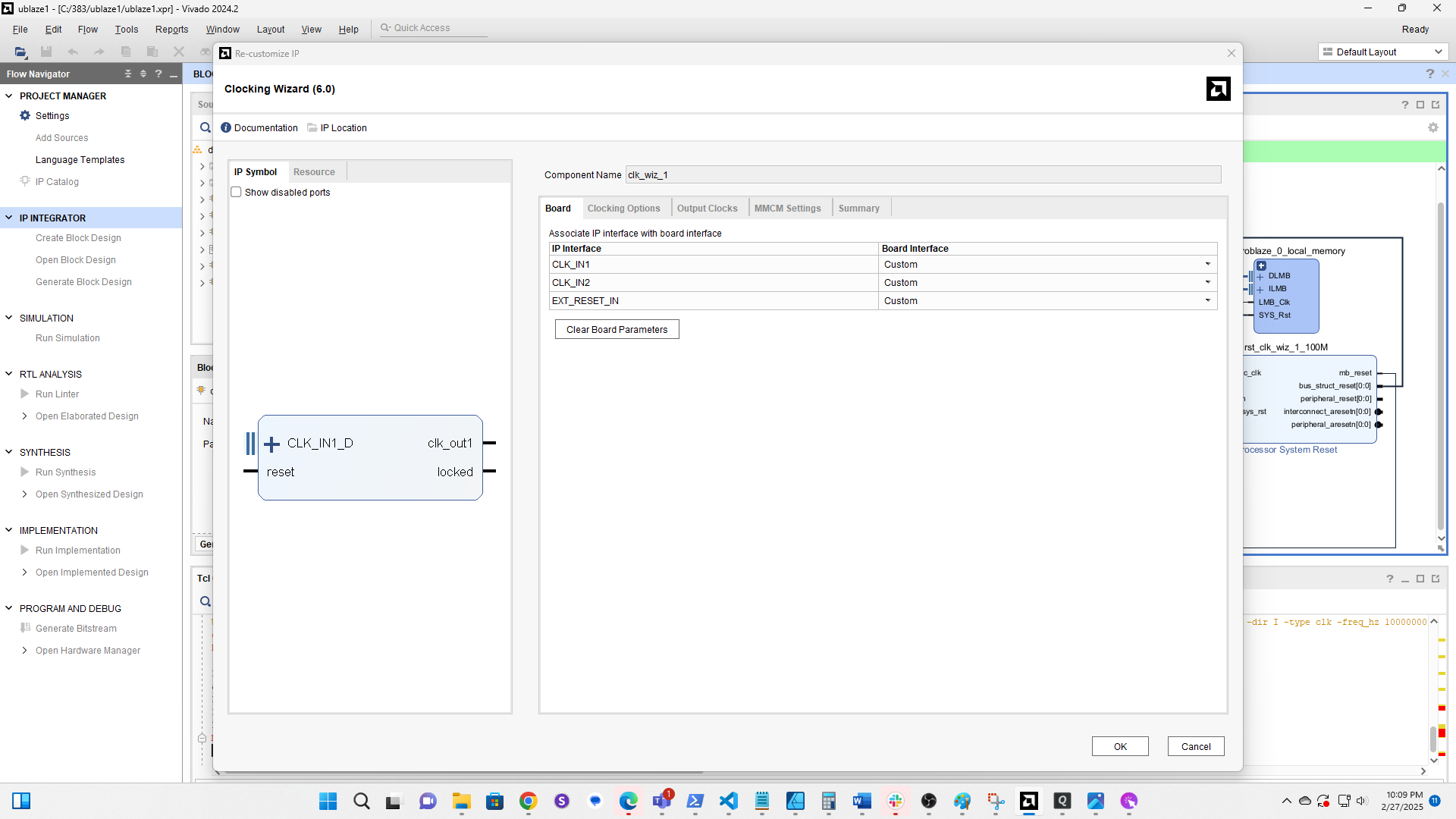 Set CLK_IN1 to sys clock