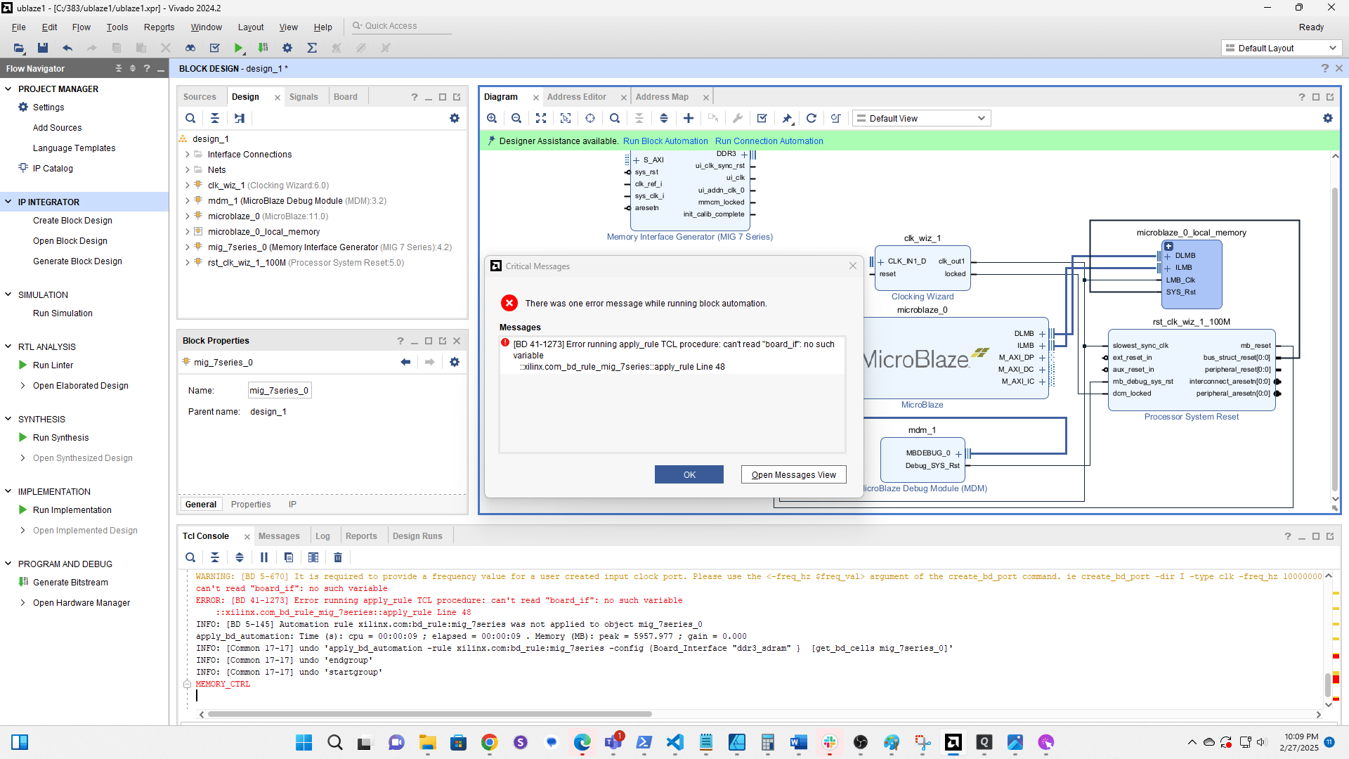 Error [BD 41-1273] is expected and is OK.