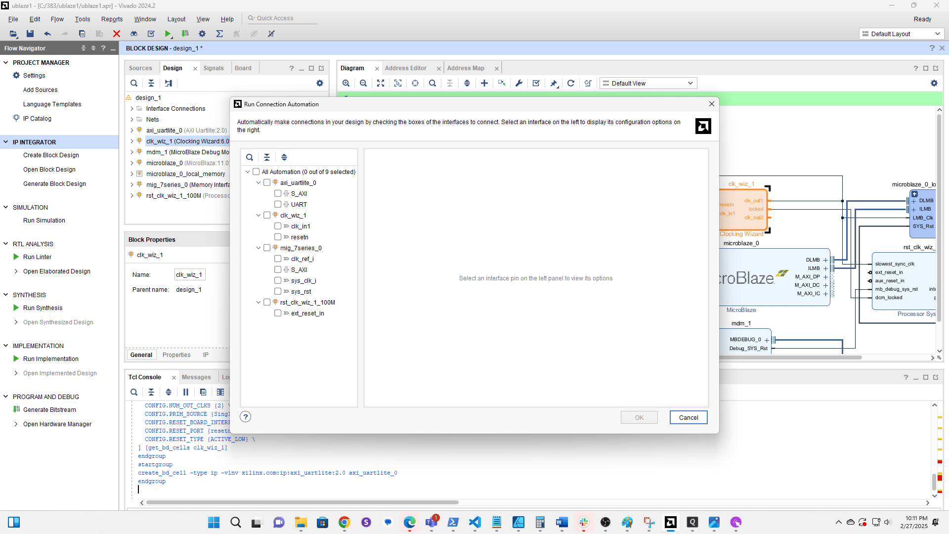 Select all components except the MIG and Microblaze (if visible)