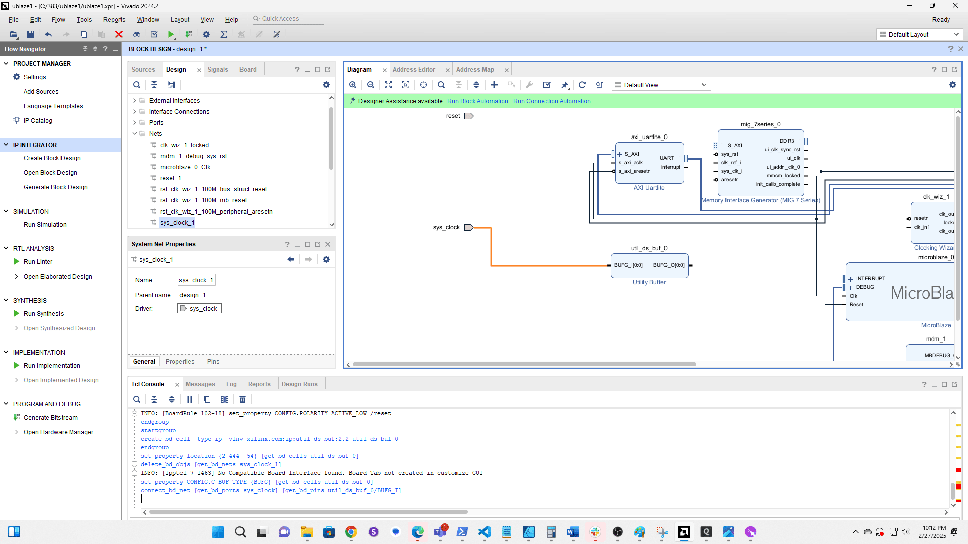 Click and drag a connection from the output of the Utility Buffer to sys clk i on the MIG