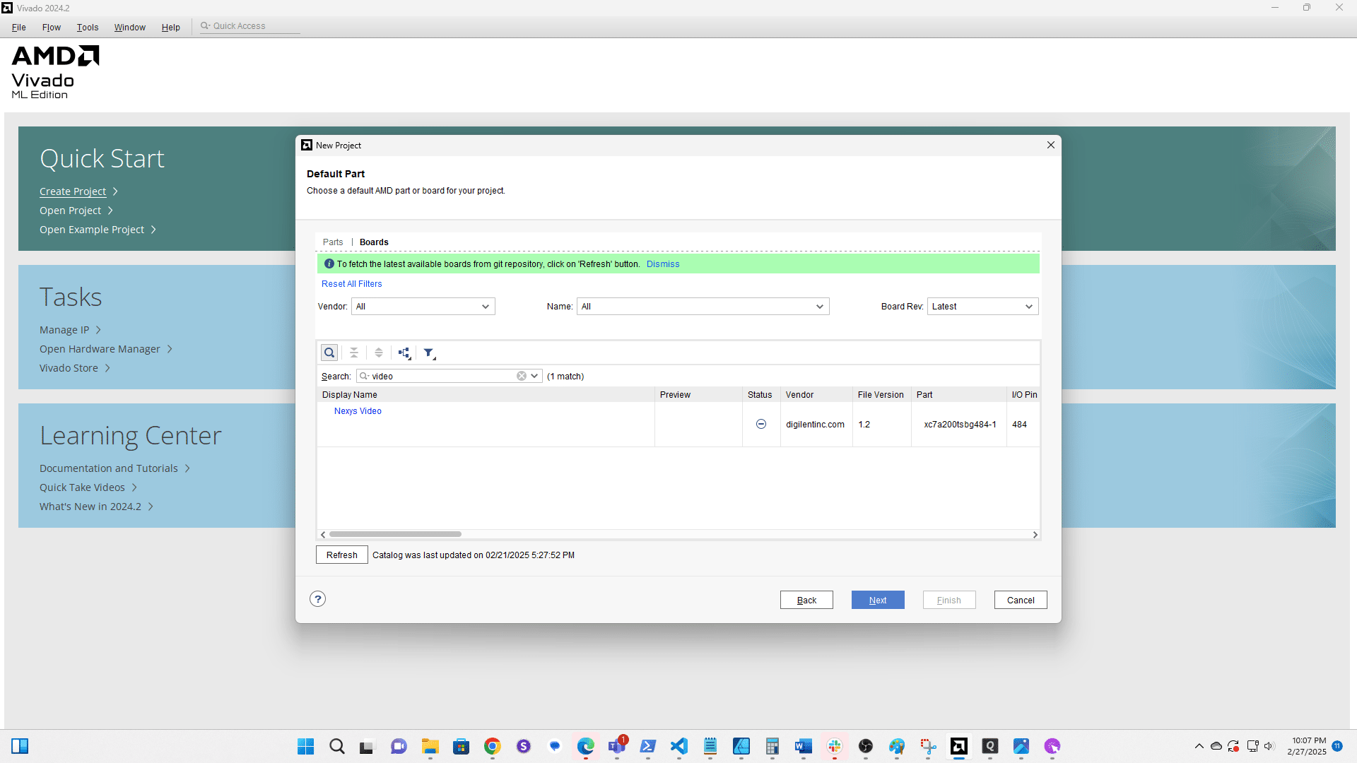 Select the Nexys Video