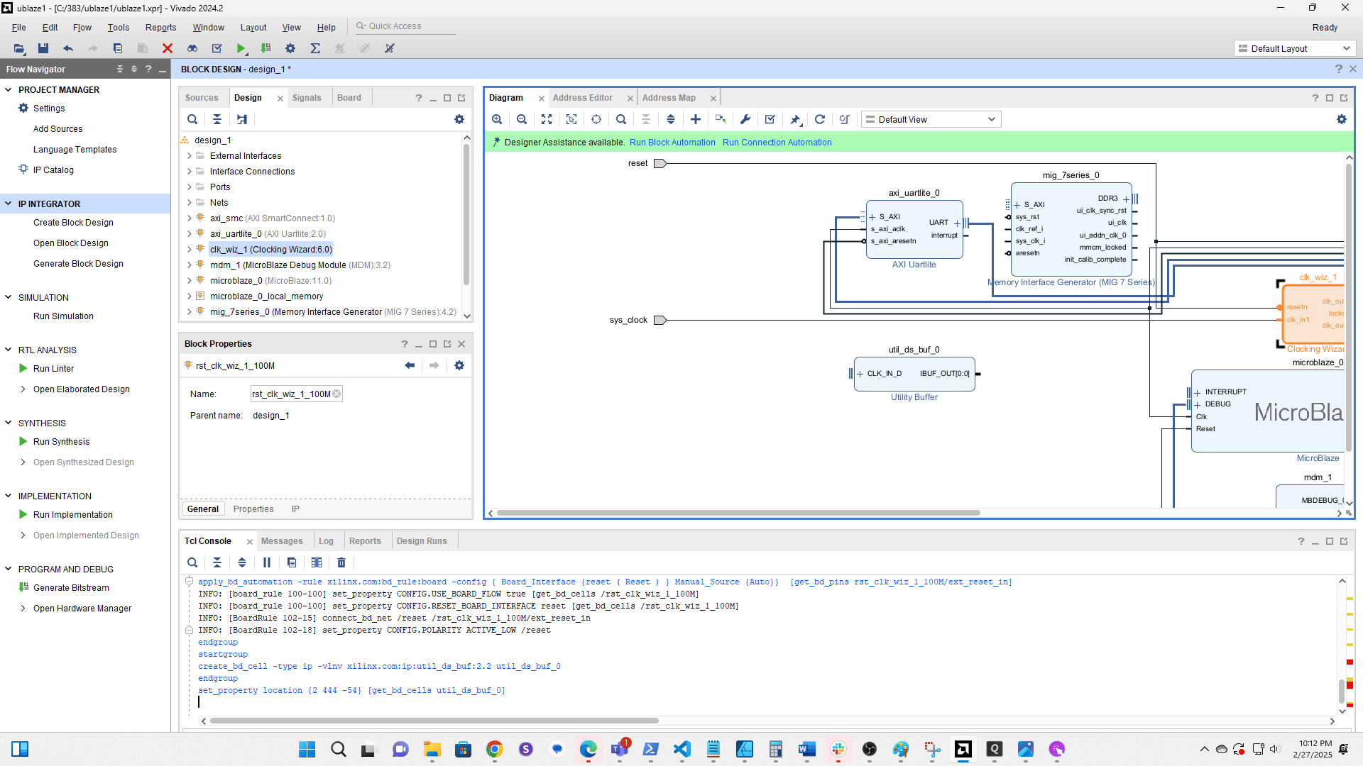 Click the connection from sys clk to clk wiz 1 and delete it