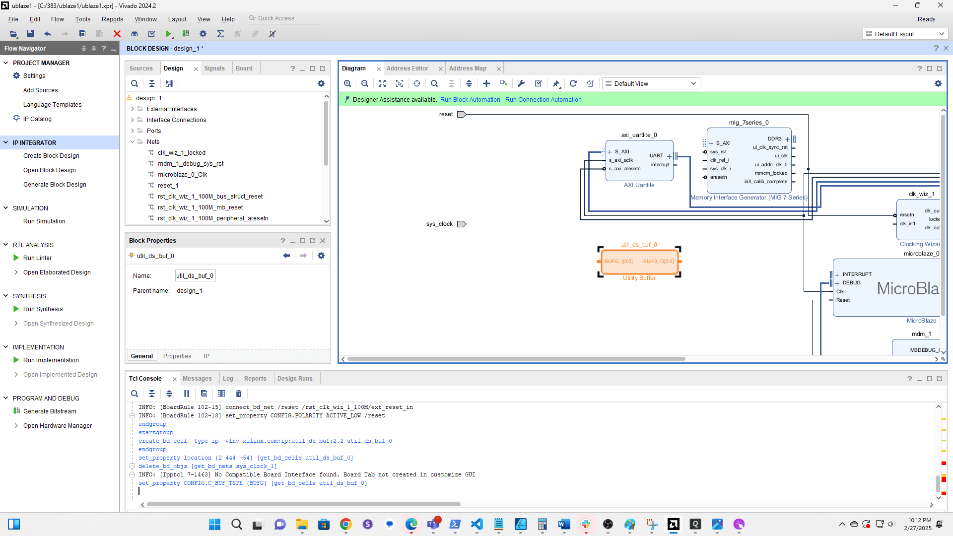 Click and drag a new connection from sys clk to the input on the Utility Buffer