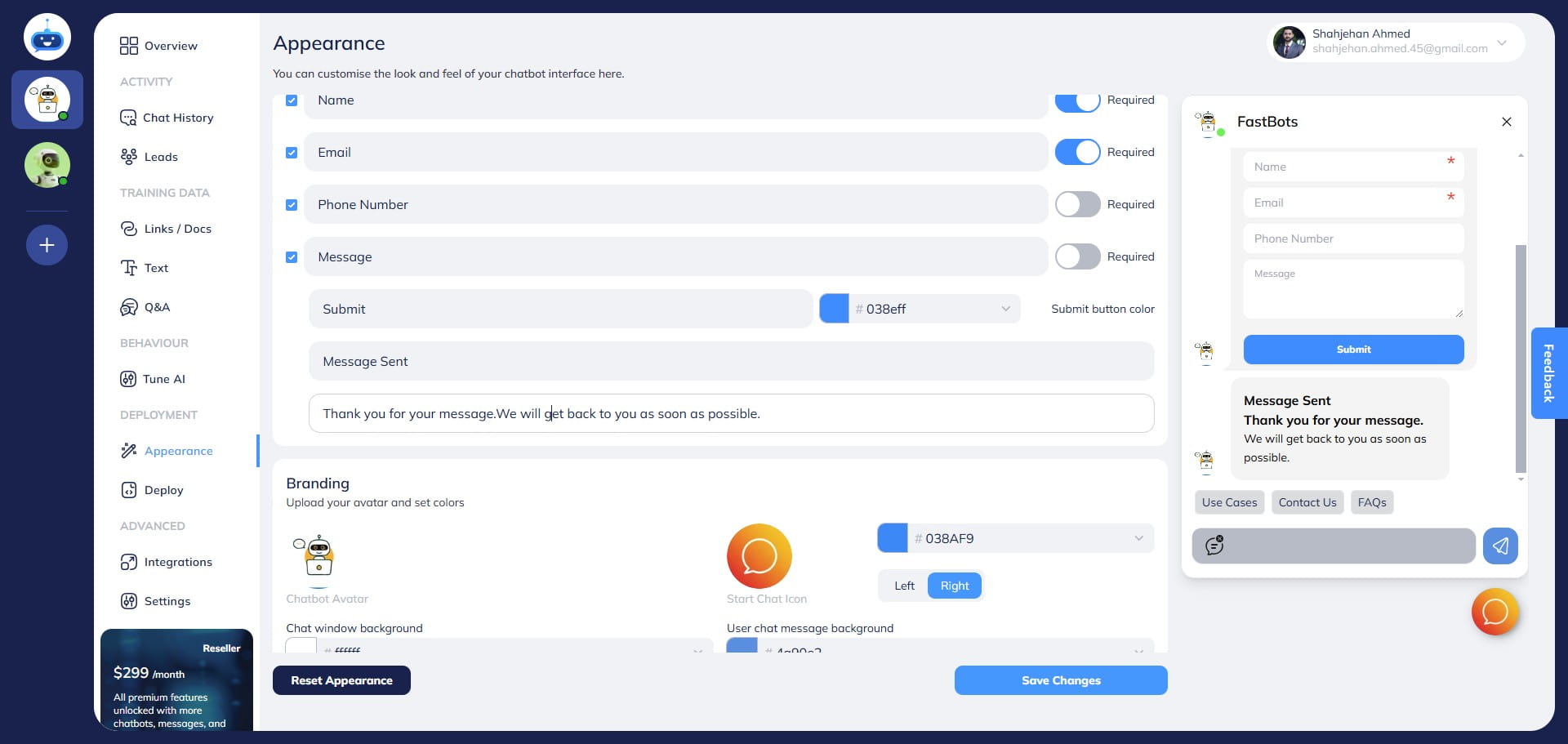 Scroll down and find the "Thank you message body" option.