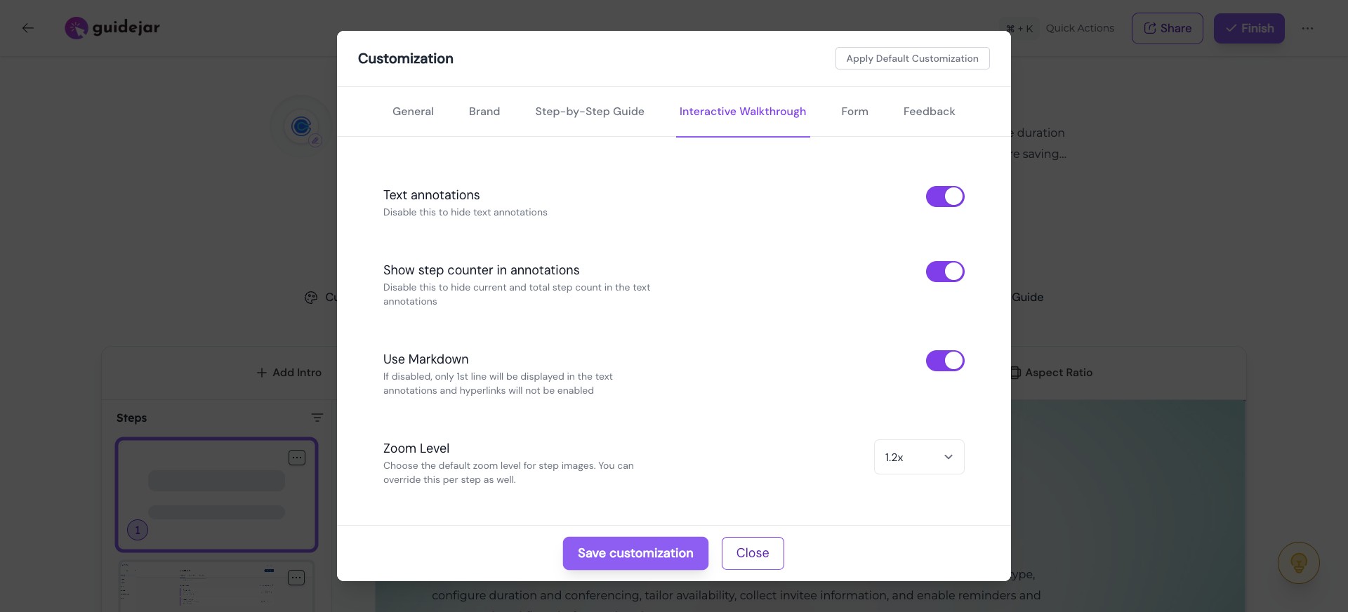 You can set the default zoom level as required. For a subtle zoom, we recommend **1.2x**; for a stronger zoom, use **1.7x**.