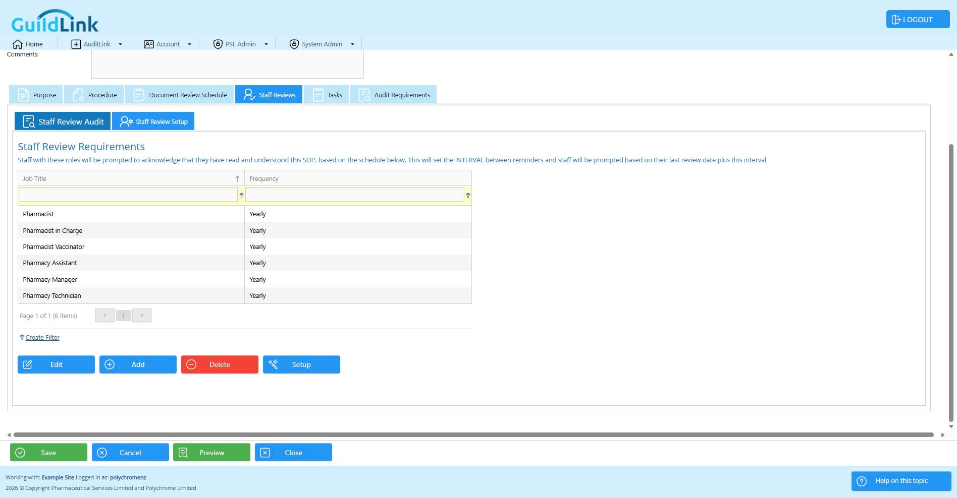 The wizard runs and the review requirements are made