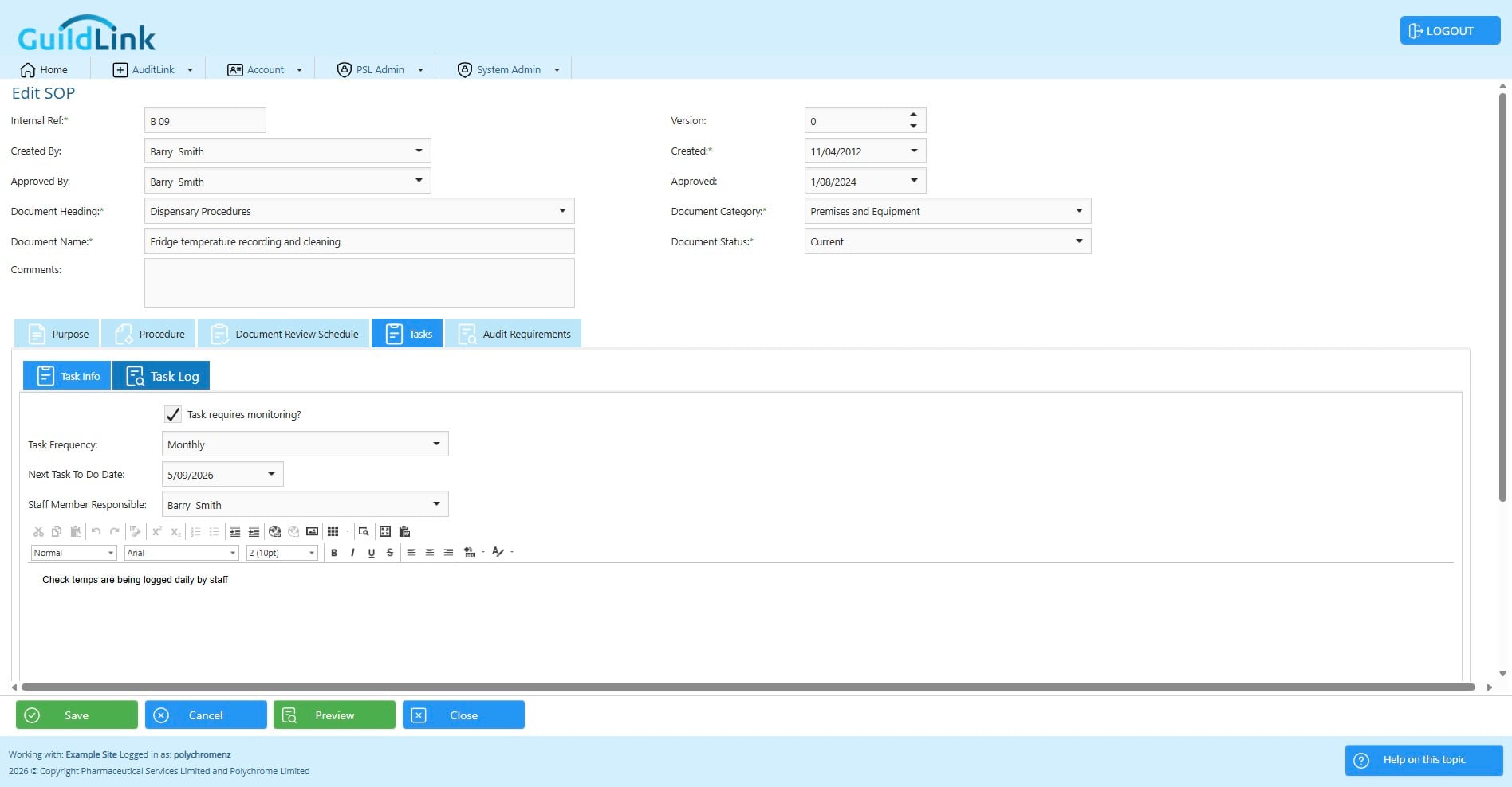 You can also record that task in a Task Log