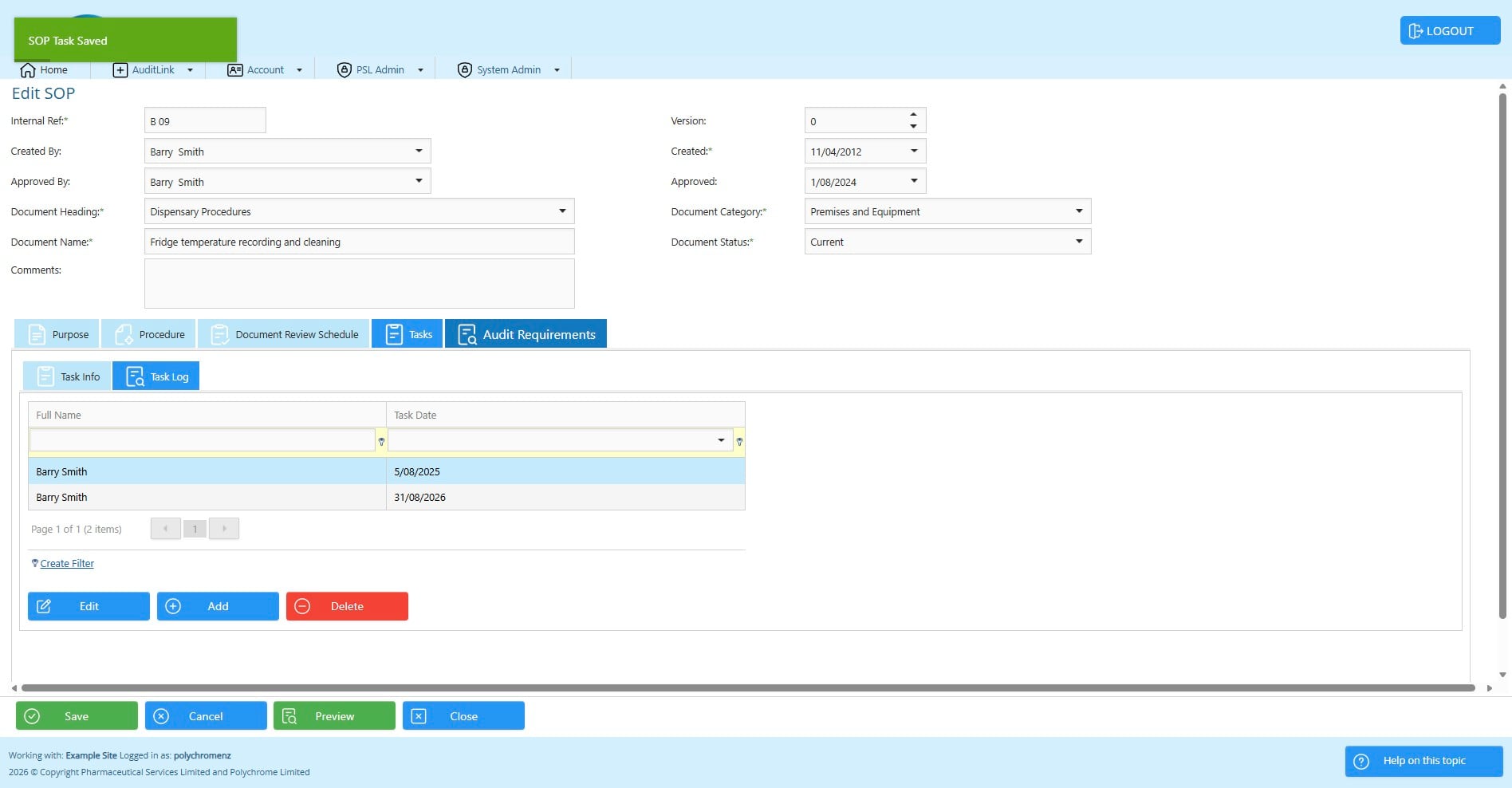 Click on "Audit Requirements" 