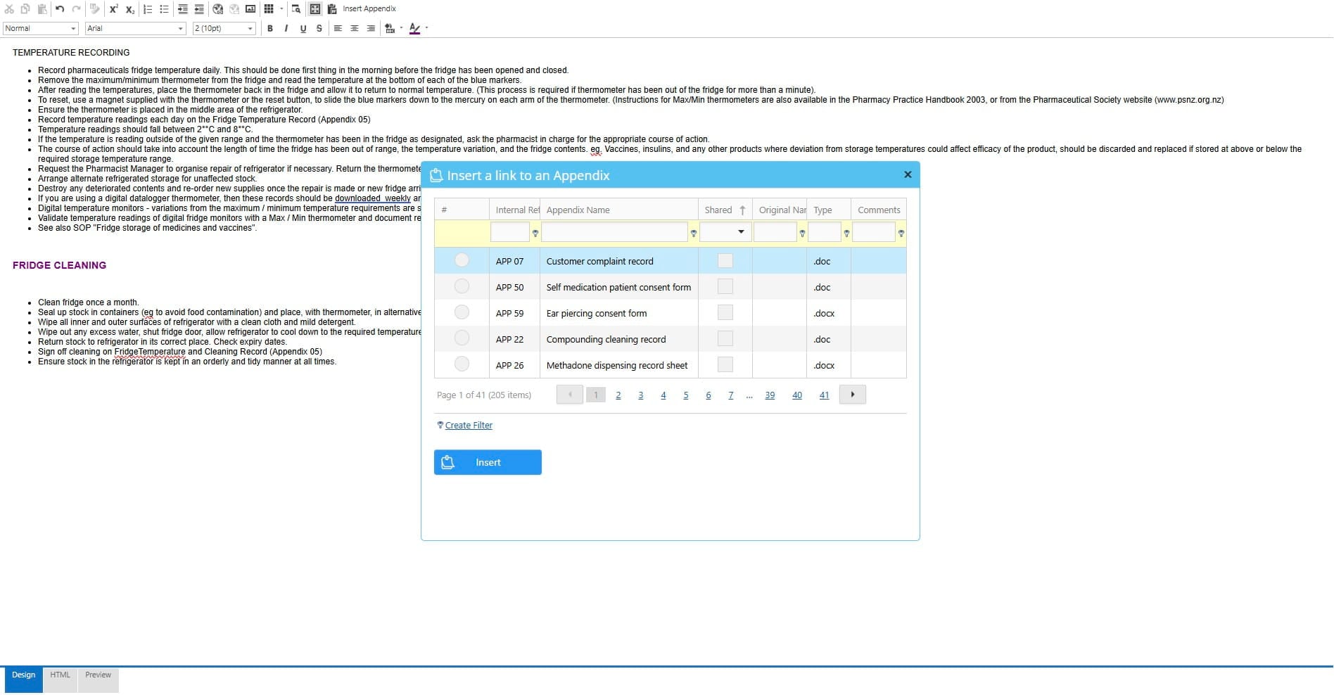 you can search and filter to find the appendix you want to add