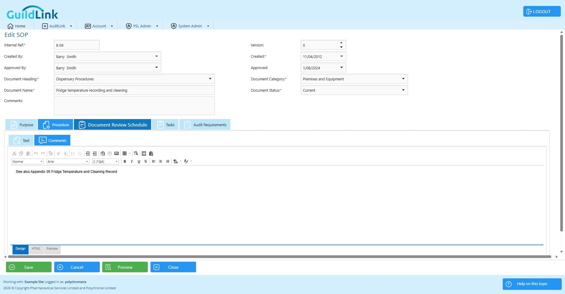 Click on "Document Review Schedule"