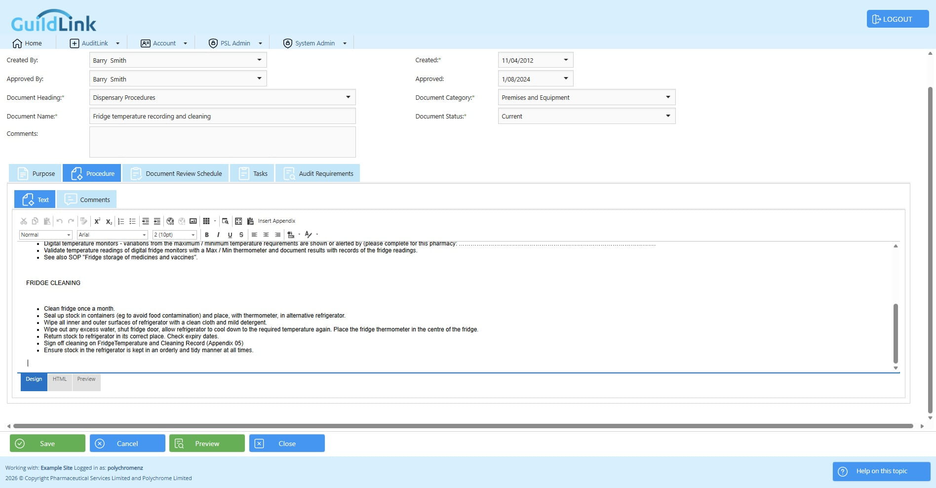 This is a rich text section where you will type the procedure.
