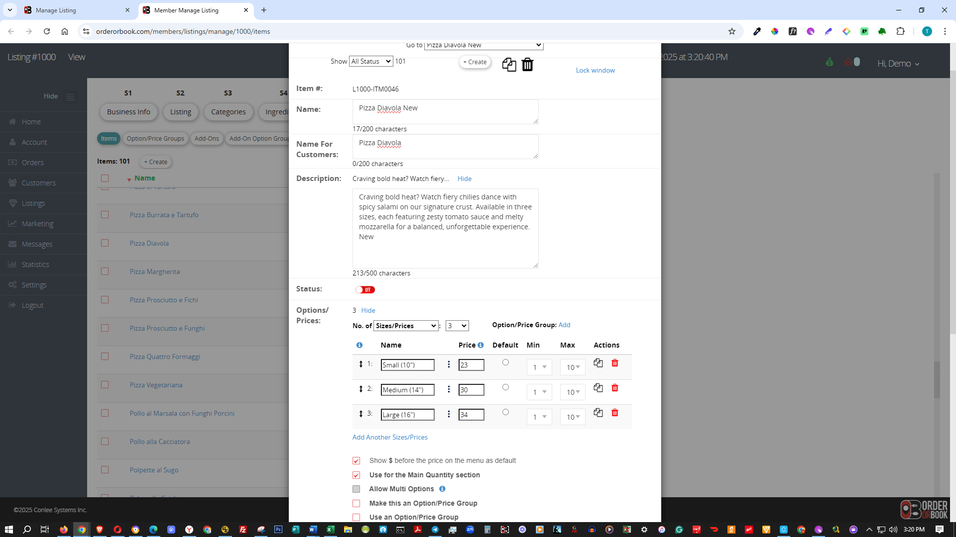 Select **ON** to show it on the menu.