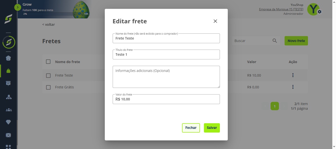 Altere as informações necessárias e clique em "Salvar".