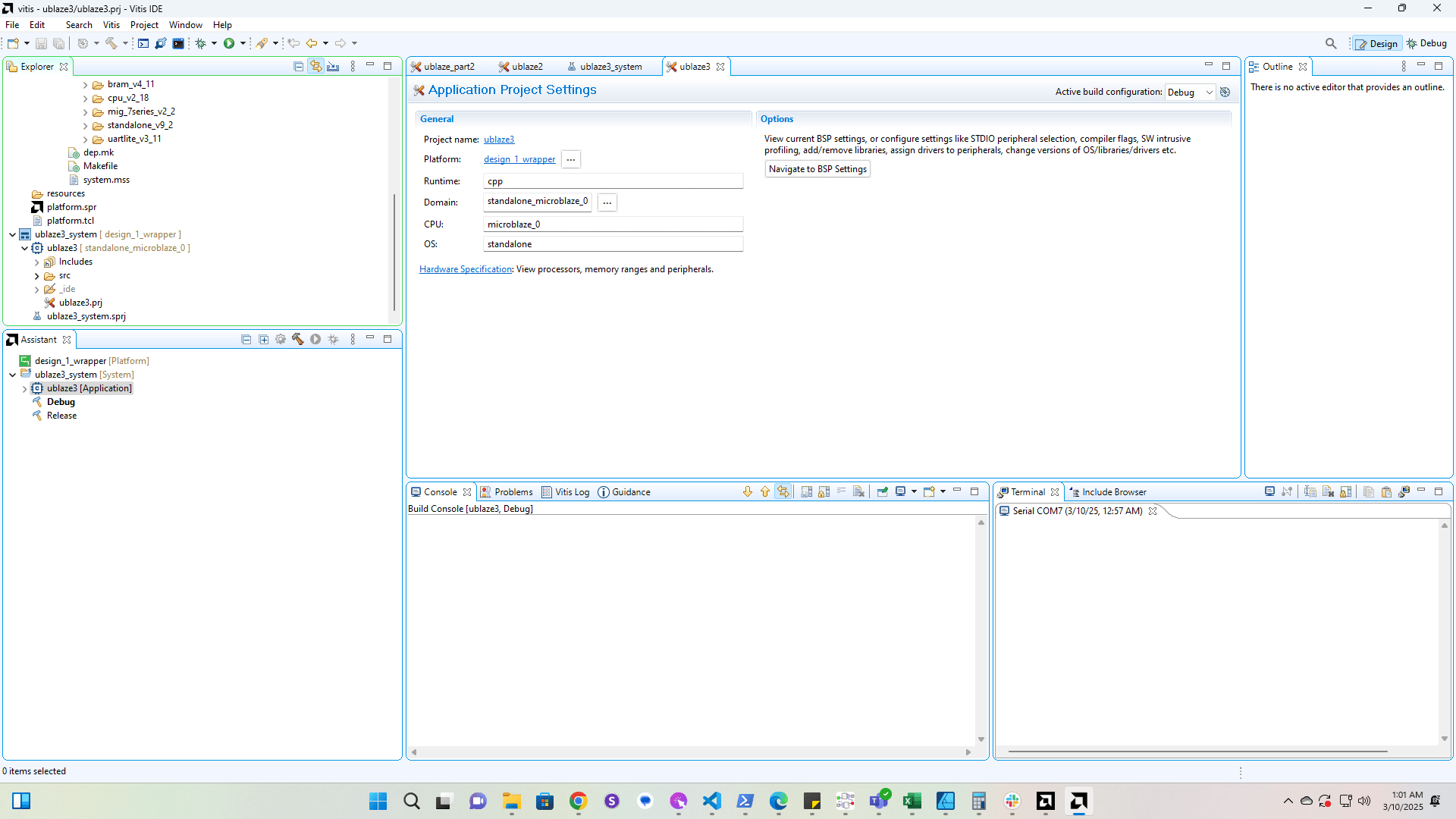 Open the Makefile under design_1_wrapper -> microblaze_0 -> standalone_microblaze_0 -> bsp -> Makefile.
Delete the path on line 8 for BSP_SEQUENTIAL_MAKEFILES :=