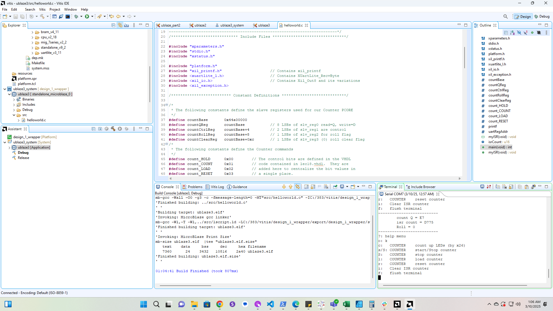 Try starting and stopping the counter then check the isr count.  It should count up  by one each time.