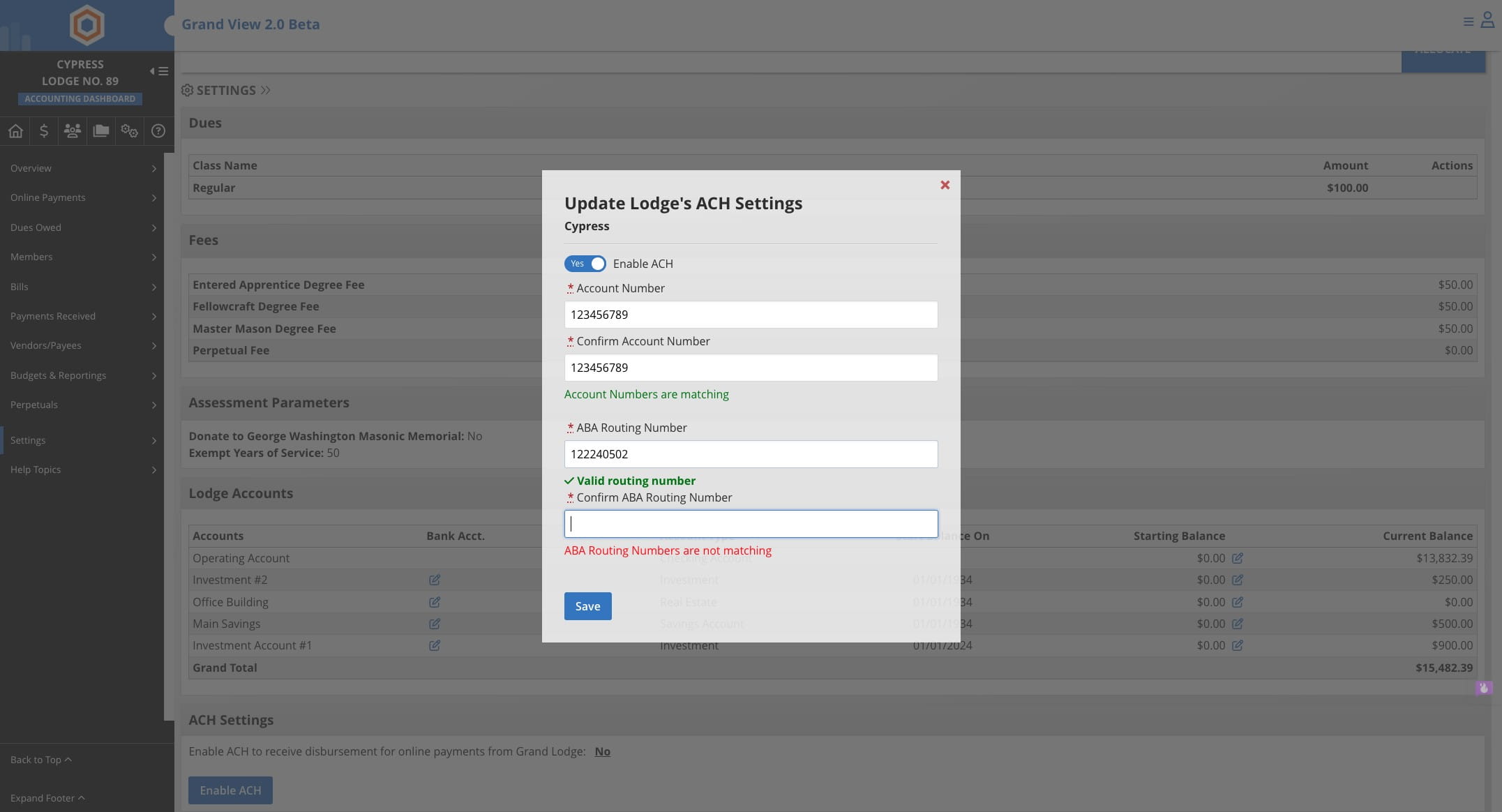 Enter Bank Routing Number and Confirm