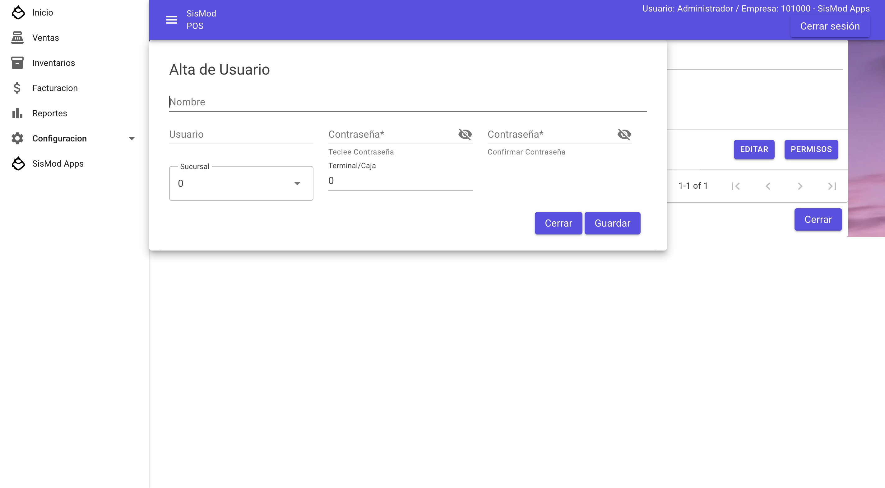El sistema mostrara la pantalla con todos los campos vacios, por favor capture la informacion deseada. Los datos requeridos son Nombre, Usuario y Contraseña. 