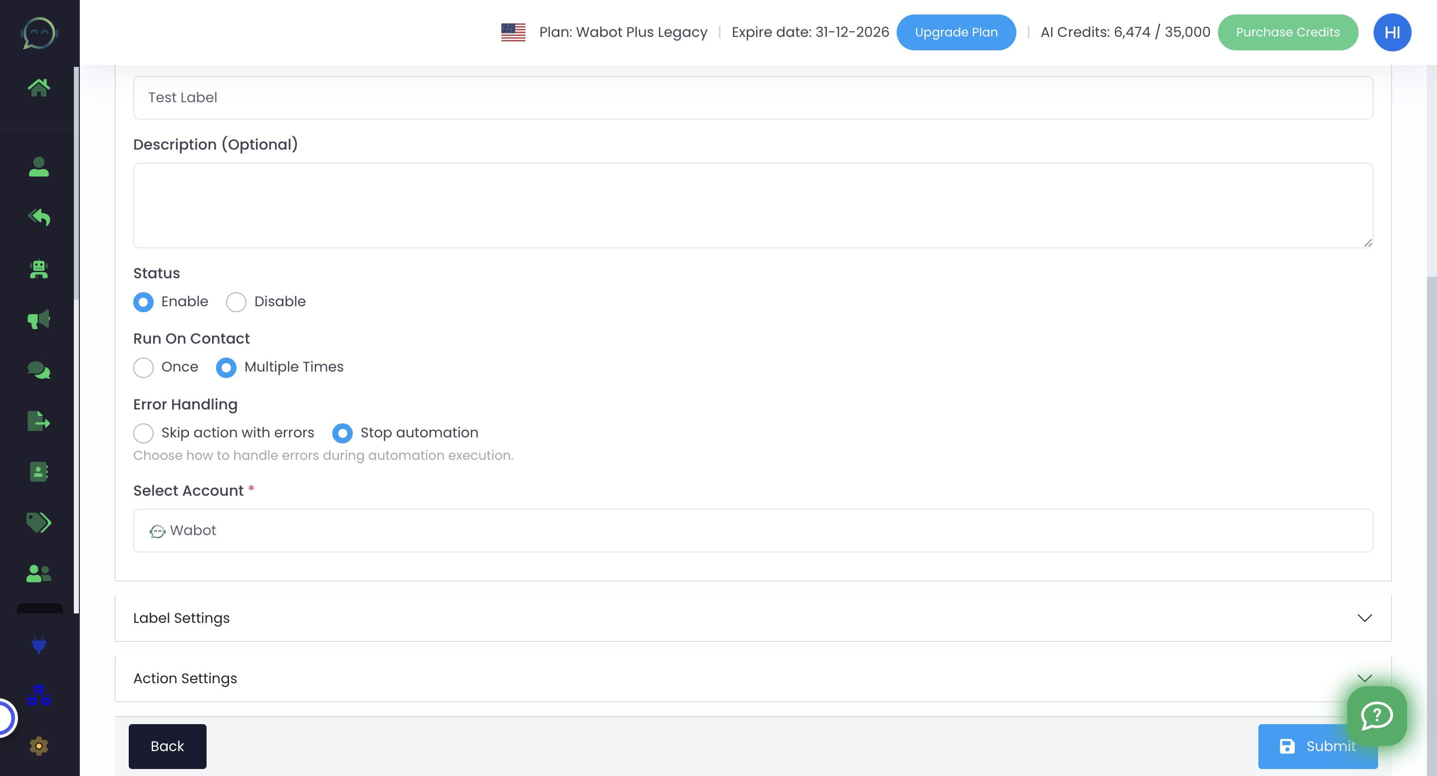 Click on "Label Settings"