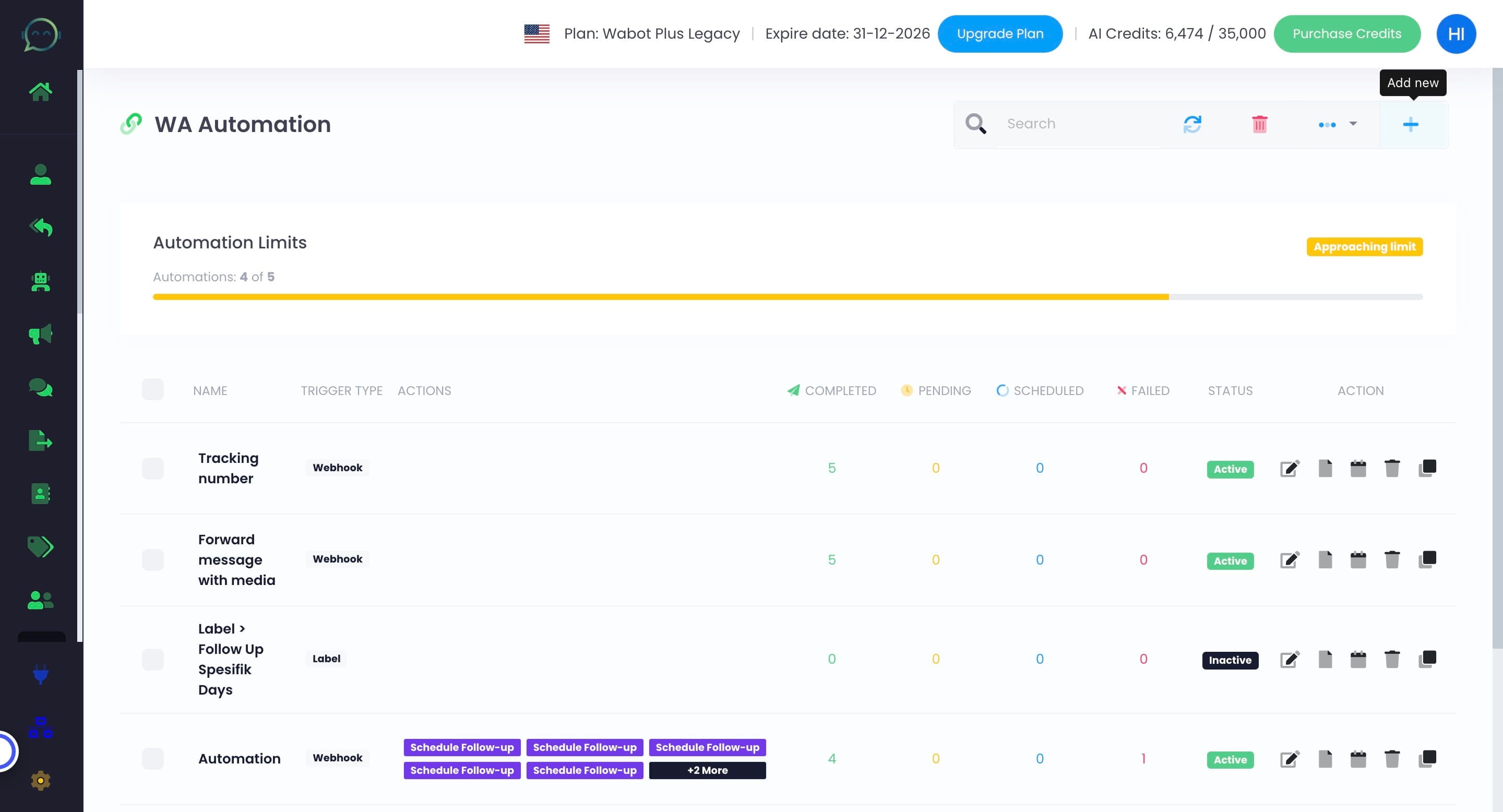 Click this icon to add new automation