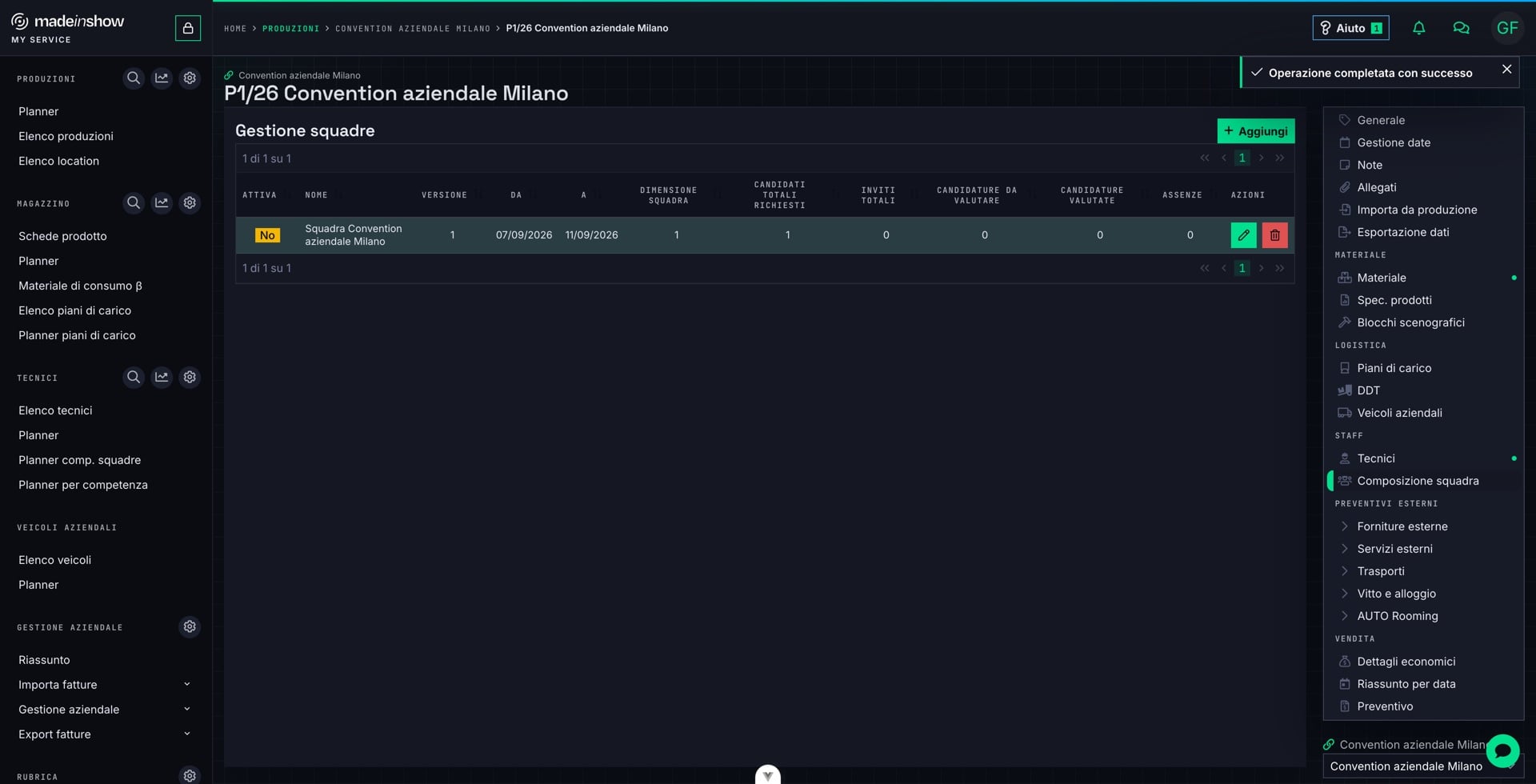 Aprire la composizione appena creata per completare la selezione dei tecnici.