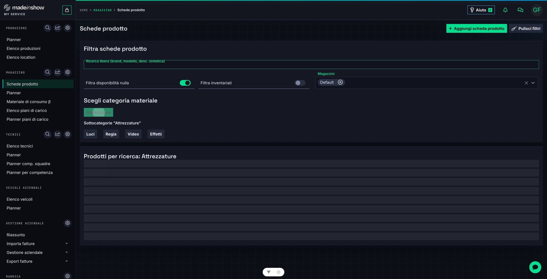 Disattivare «Filtra disponibilità nulla» per includere anche le schede senza pezzi disponibili al momento.