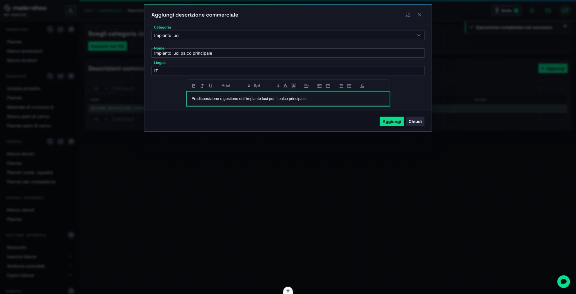 Premere «Aggiungi» per salvare la descrizione nella categoria.