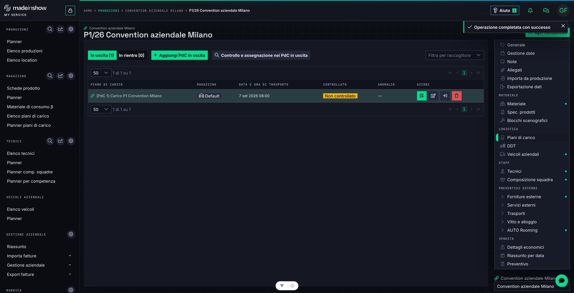 Aprire il piano dall'elenco per consultarne e modificarne dati generali, data di trasporto e stato di preparazione.