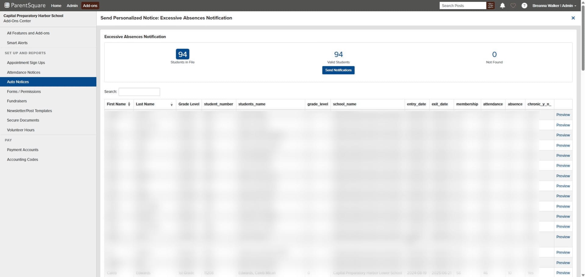 Click on "Preview" for some students to ensure the data is correct