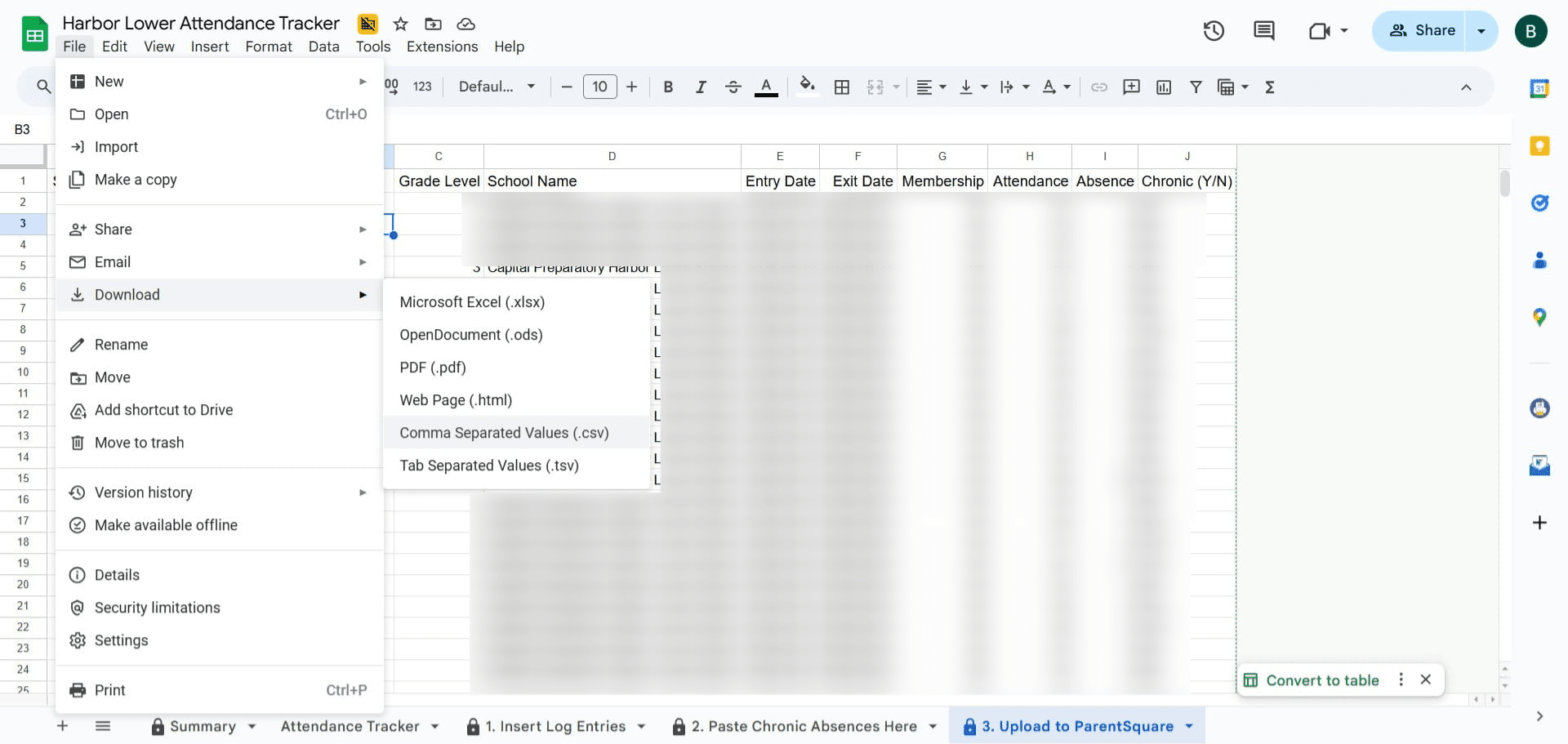 Click on "Comma Separated Values (.csv)"