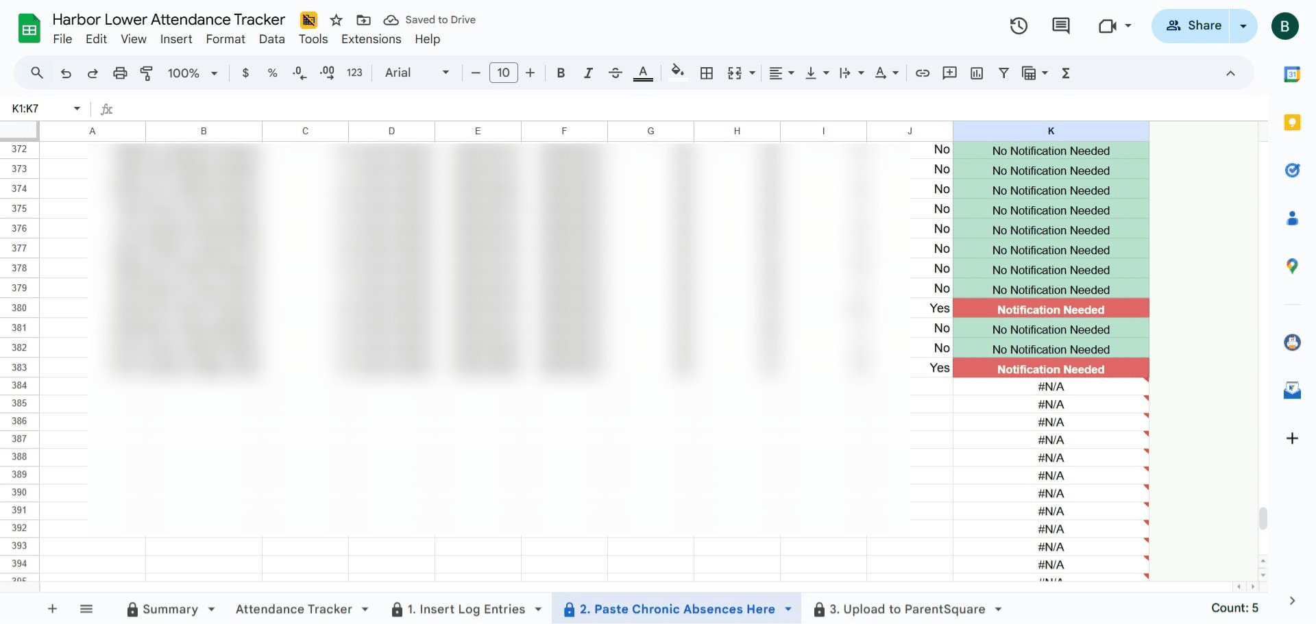 Drag the formula down to the bottom of the sheet