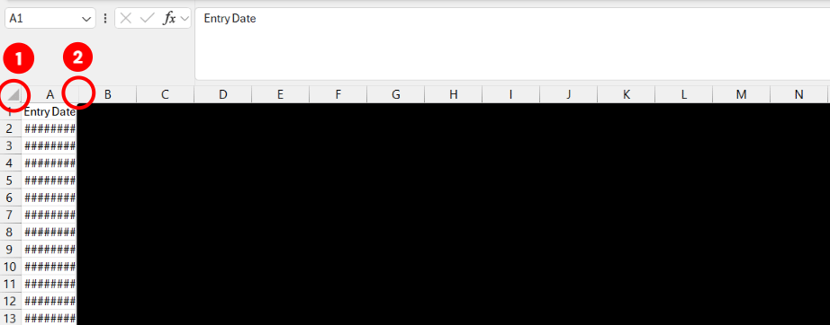 Open up the CSV you just downloaded from PowerSchool. Click the triangle and then double click the small line between A and B to open up the dates.