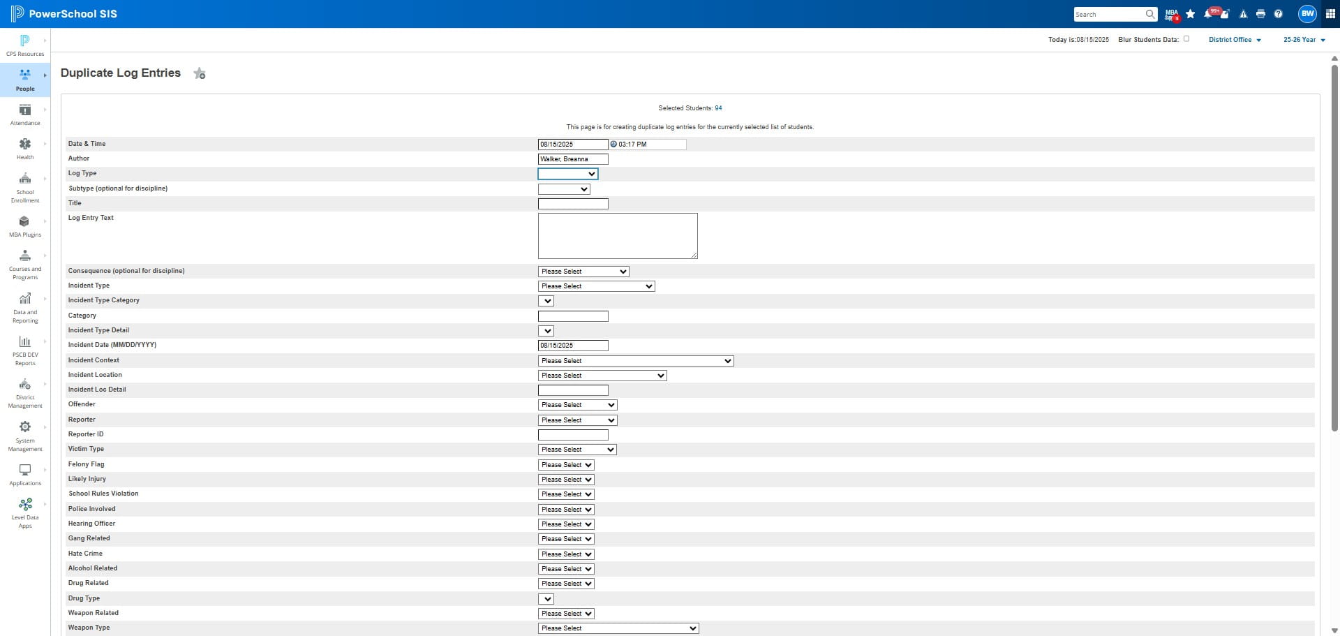 Select ATTENDANCE for Log Type