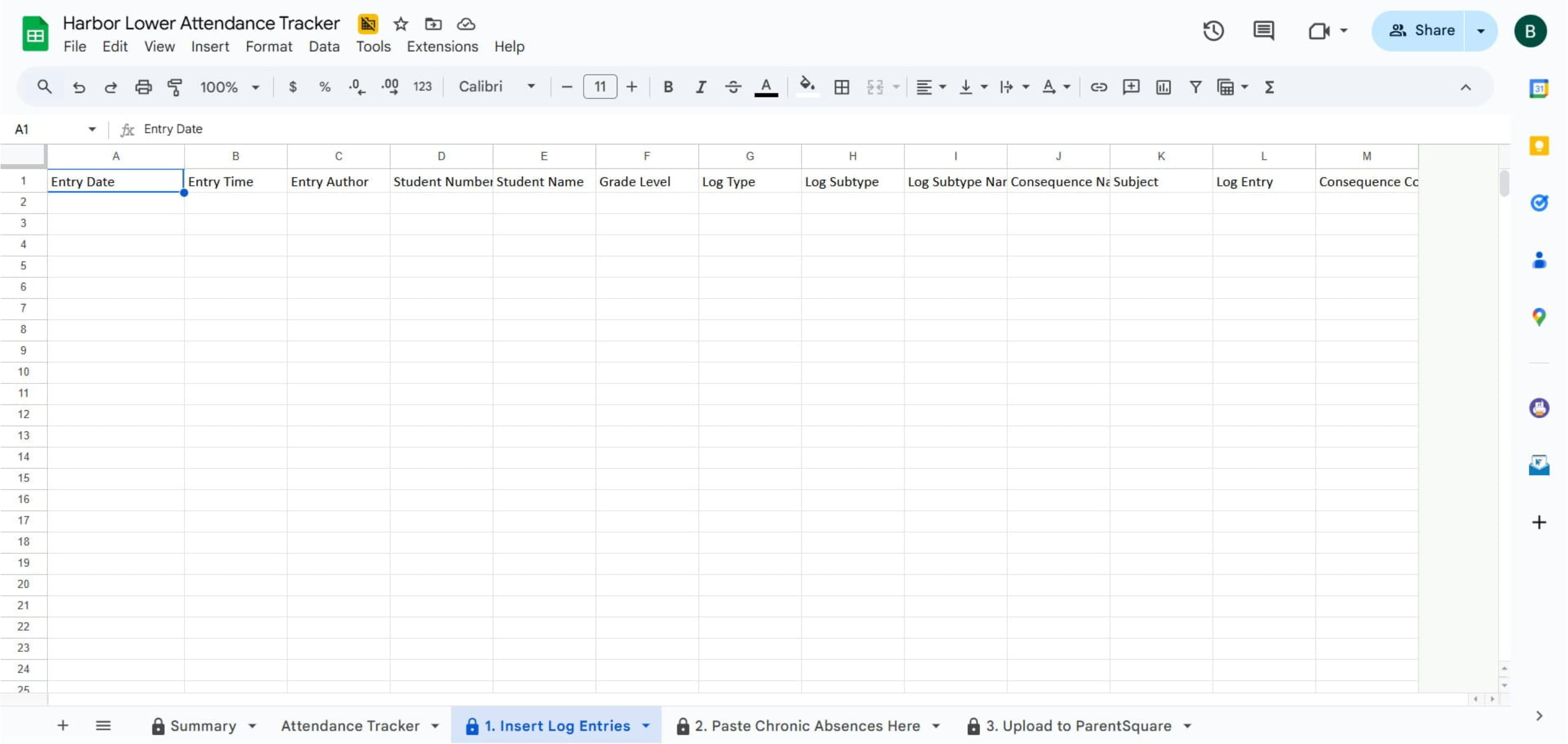 Click on "1. Insert Log Entries"