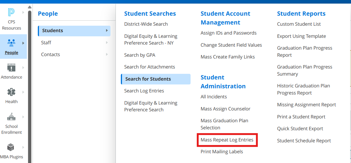 Click on "Mass Repeat Log Entries"