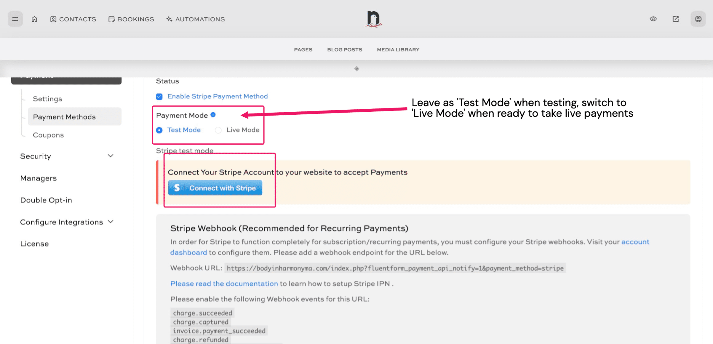 **RIGHT-CLICK ** Connect with Stripe and select 'Open in new tab'