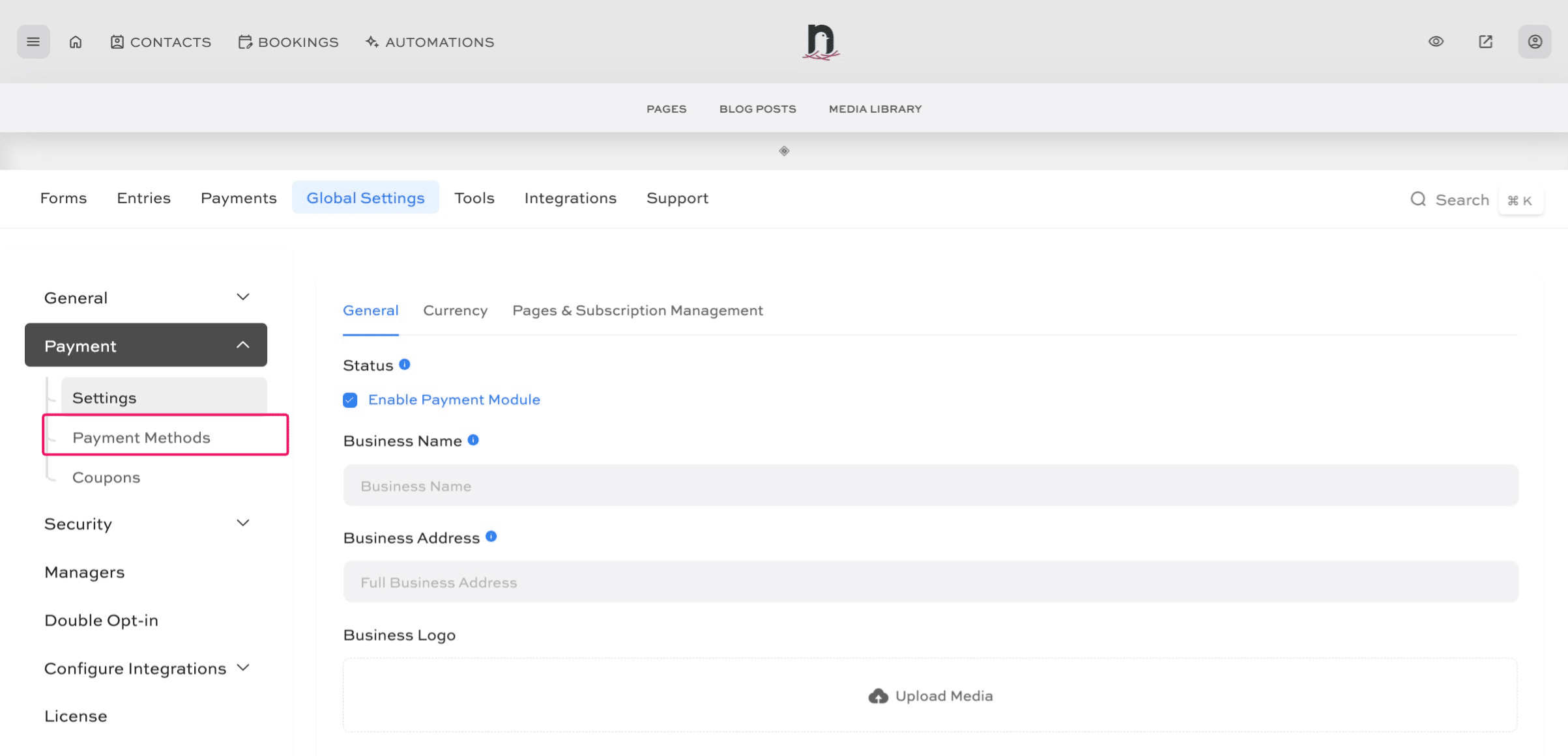 Click on "Payment Methods"