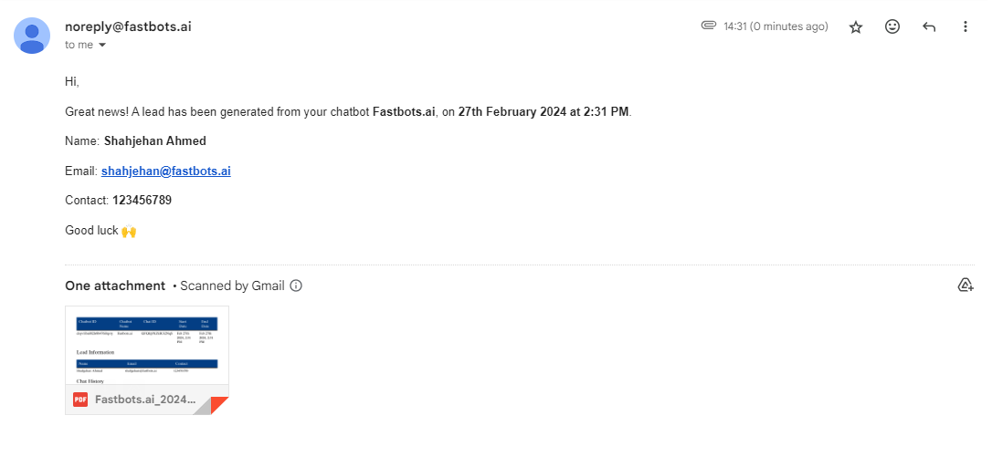 The email should look like this.