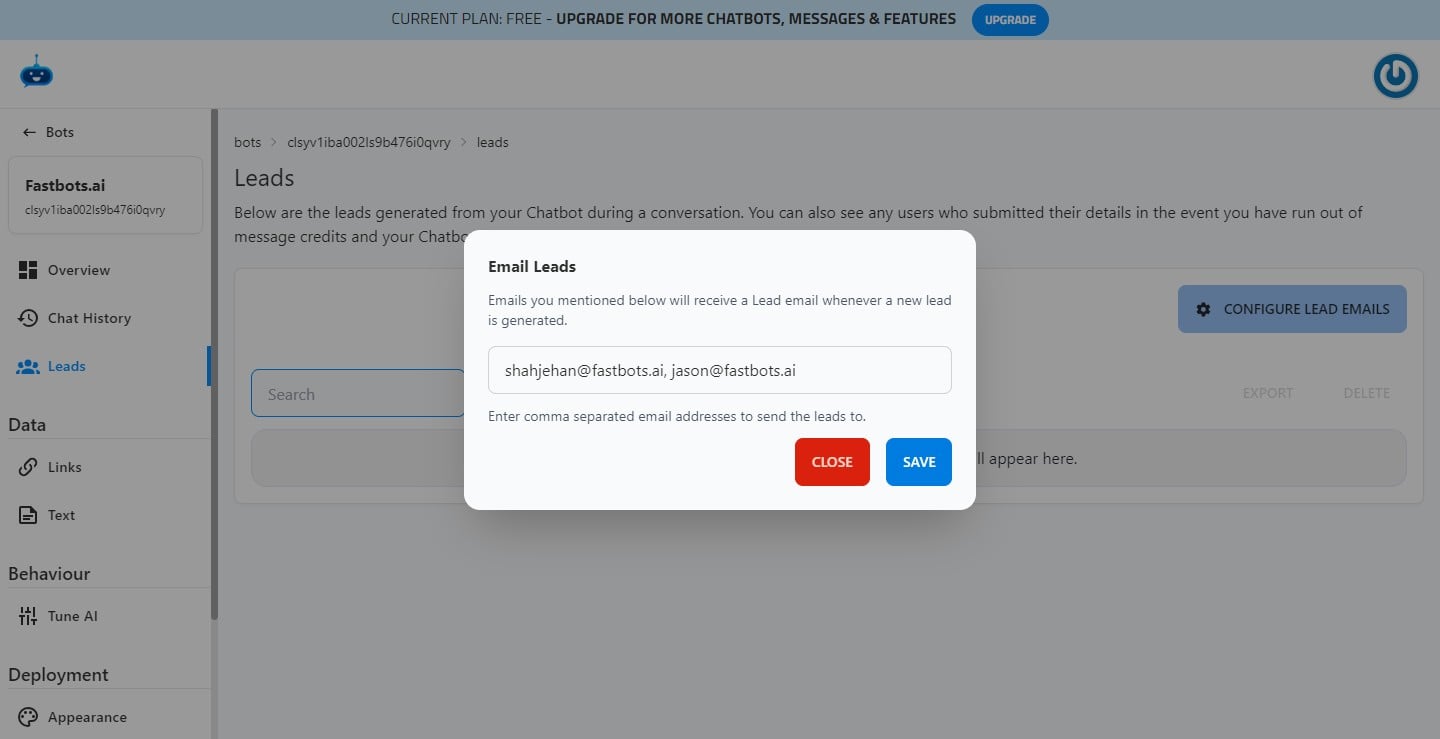 If you want the leads to go to multiple emails, you can just separate these emails by a comma and then click on the "Save" button to configure the emails. 