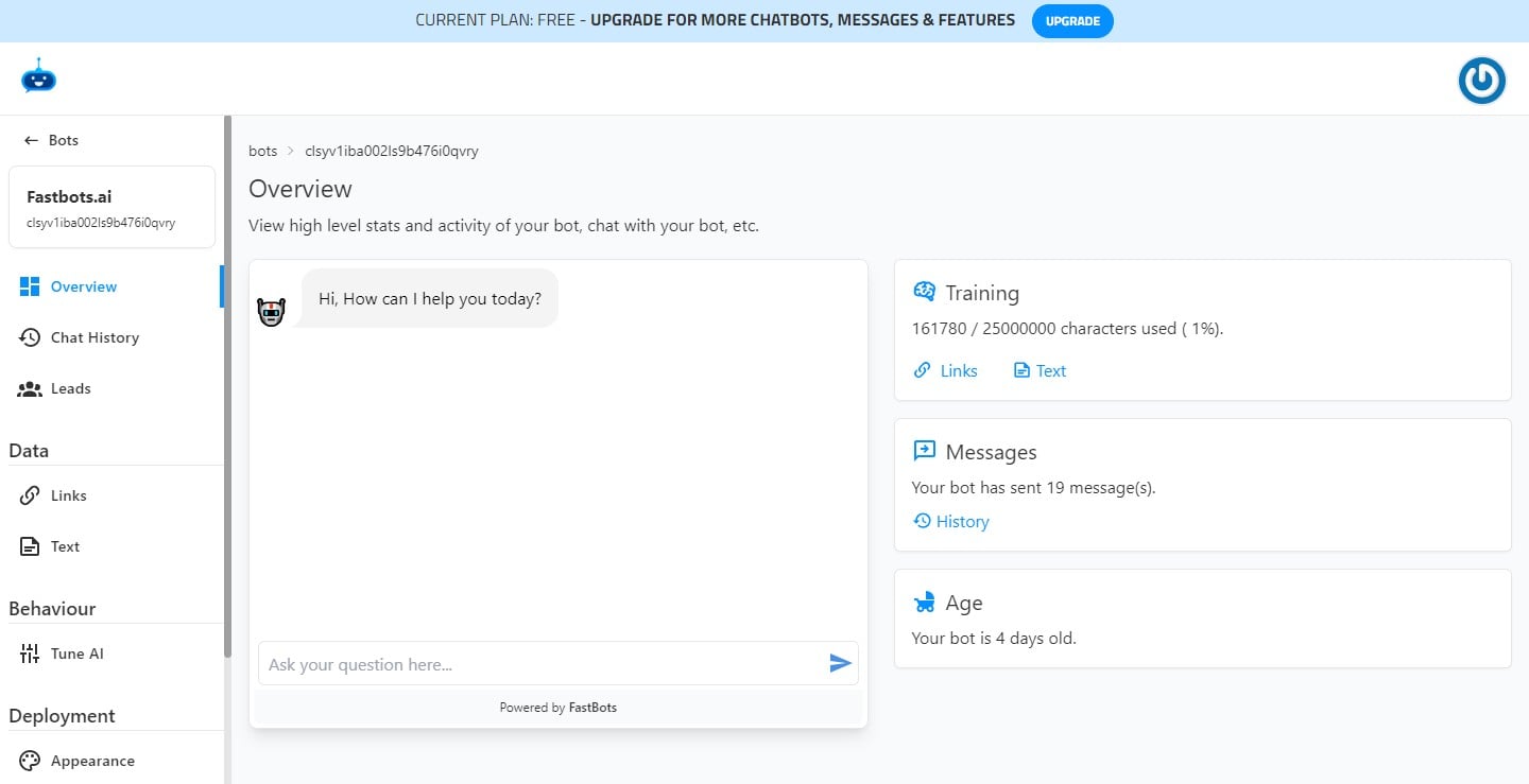 Start a conversation with your Chatbot in the overview section so it can show you the lead collection form.
