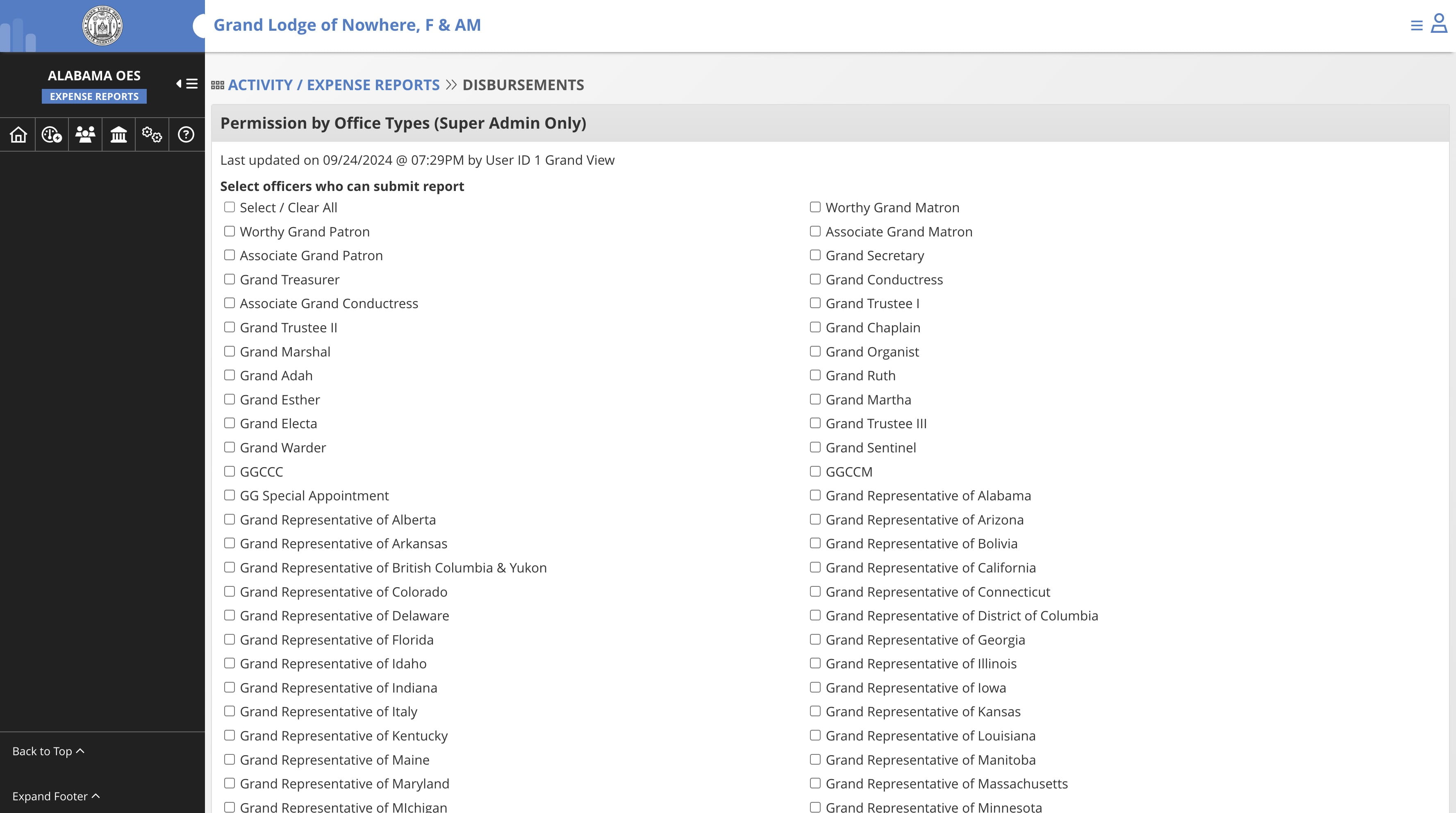 Sekect the offices that can submit expense reports