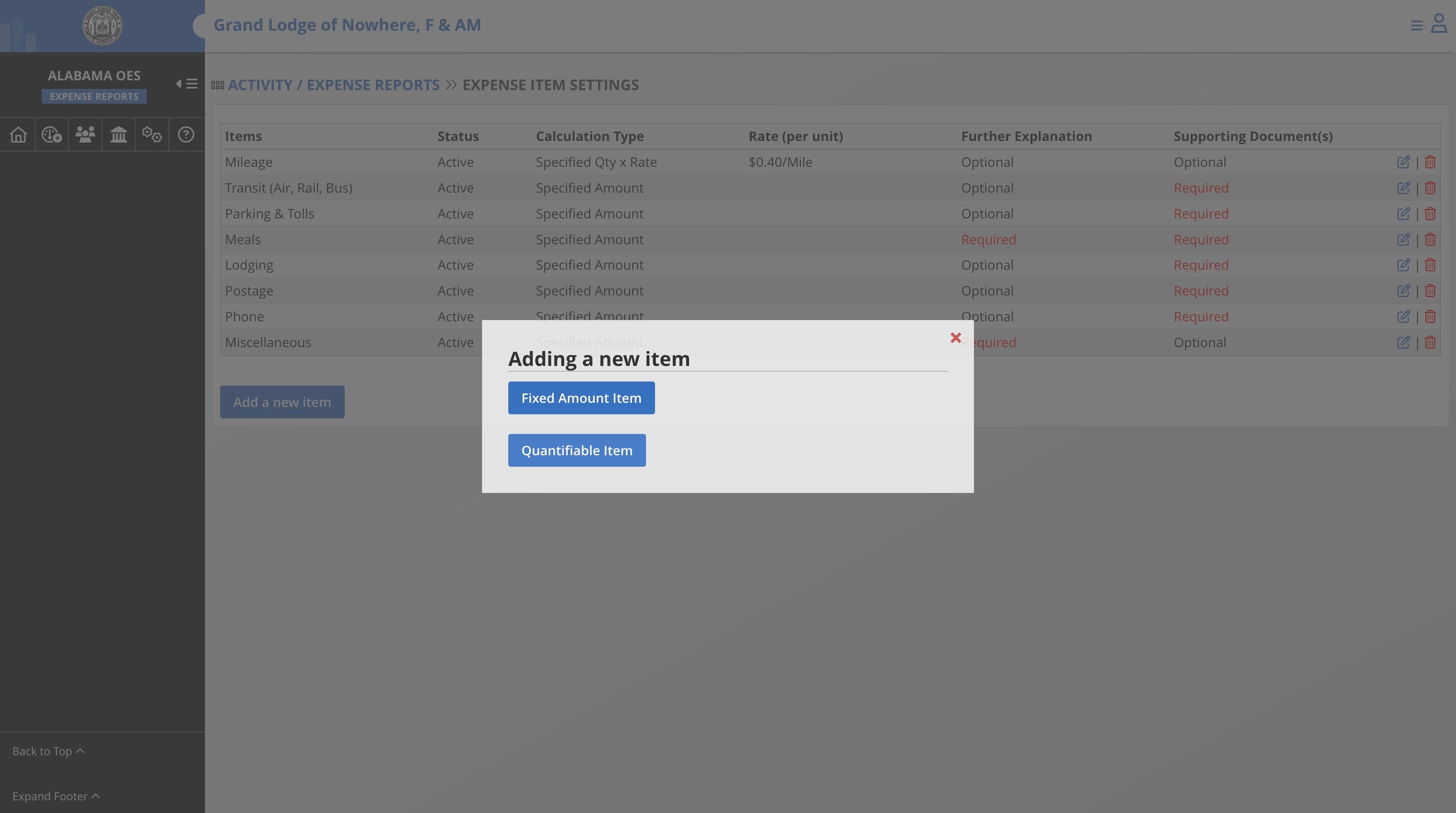 Select "Fixed Amount Item" to allow users to submit item that can be reimbursed at a flat rate
