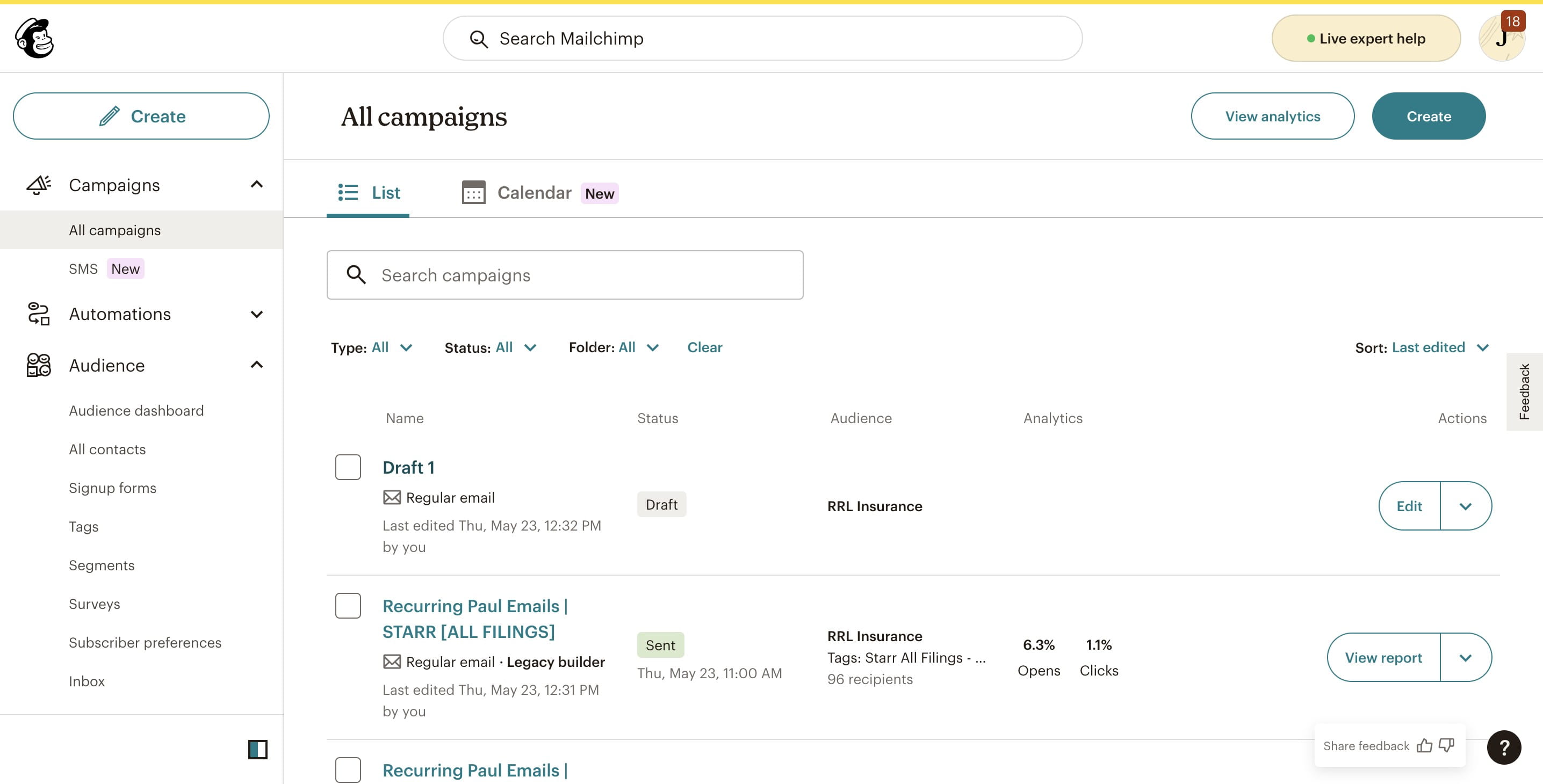 Click on specified Campaign.