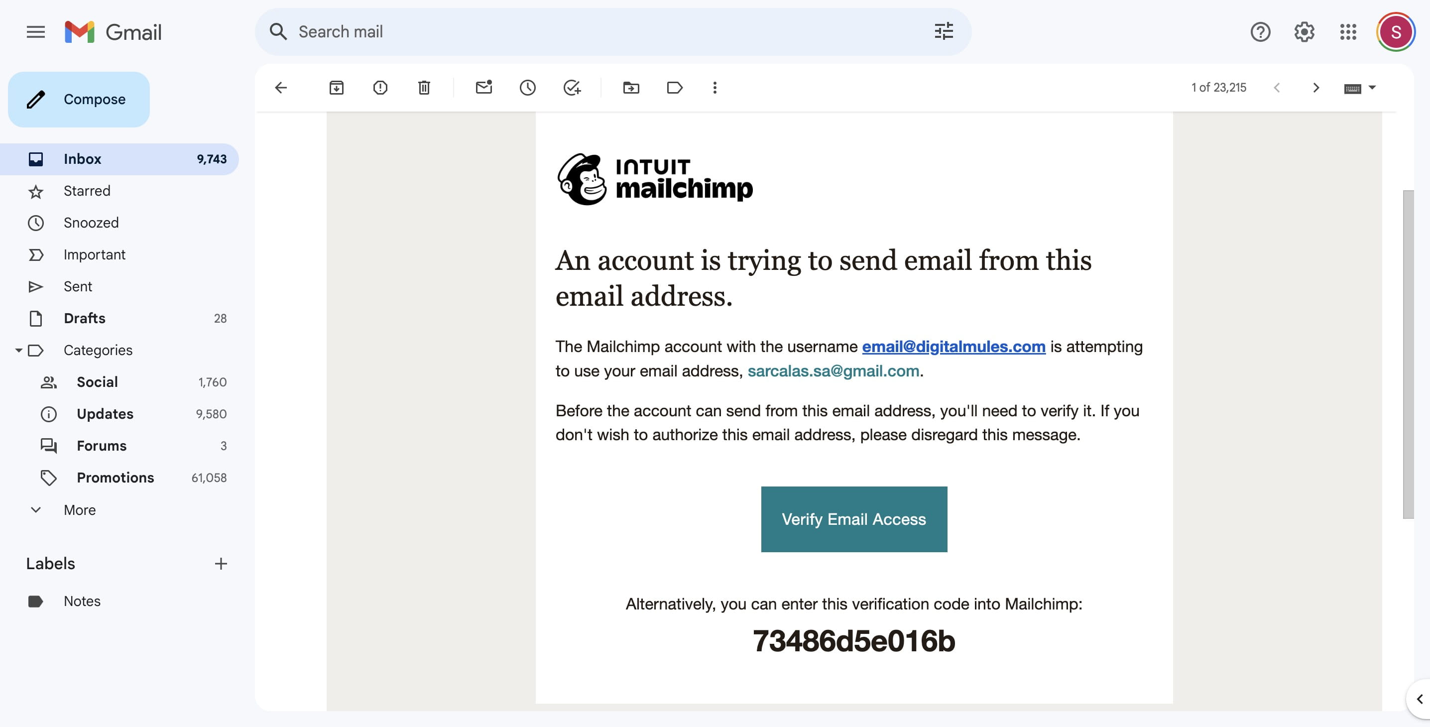 The client [or whoever the "From" email address belongs to] should have received this email. You can either instruct them to click on the verification button, or send back the verification code. Sometimes, the client may not get to the verification email fast enough before it expires, so be sure to communicate with the client to find a time where you can send the email and they can readily act. 