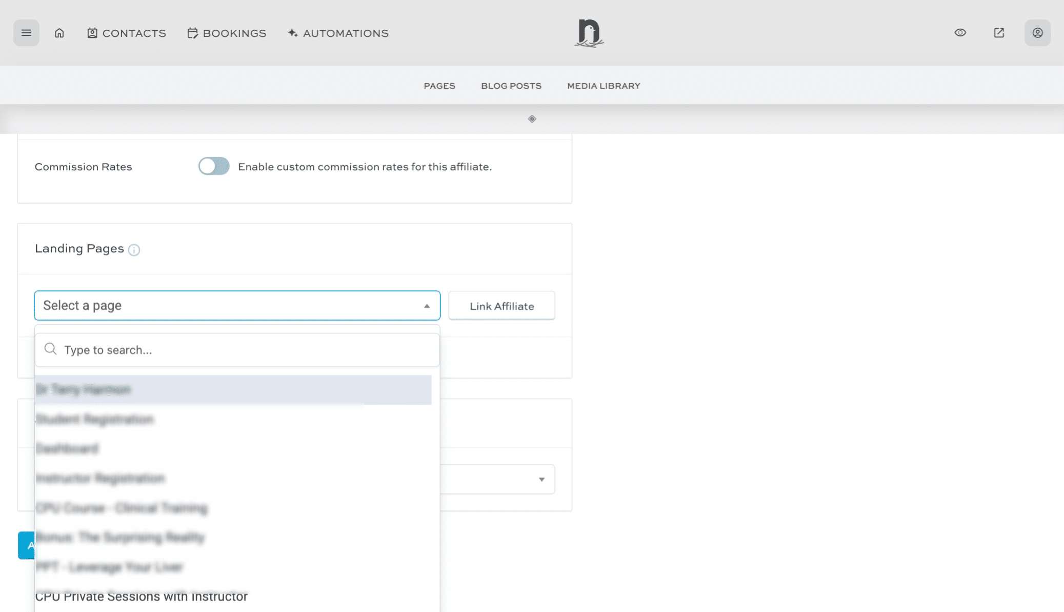 Select the landing page