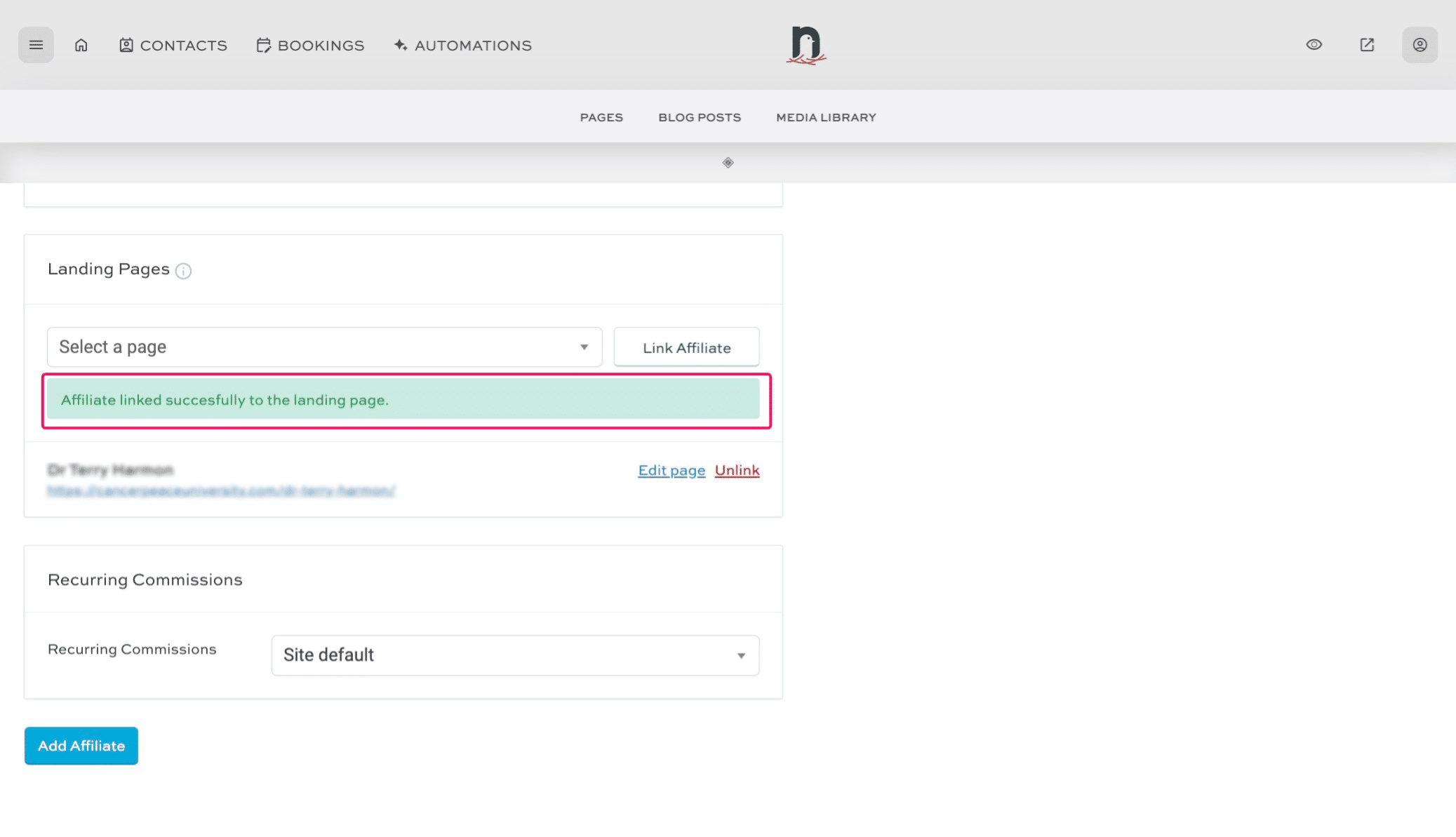 You should see a green message confirming the affiliate has been linked to the landing page.
You are done! 🚀